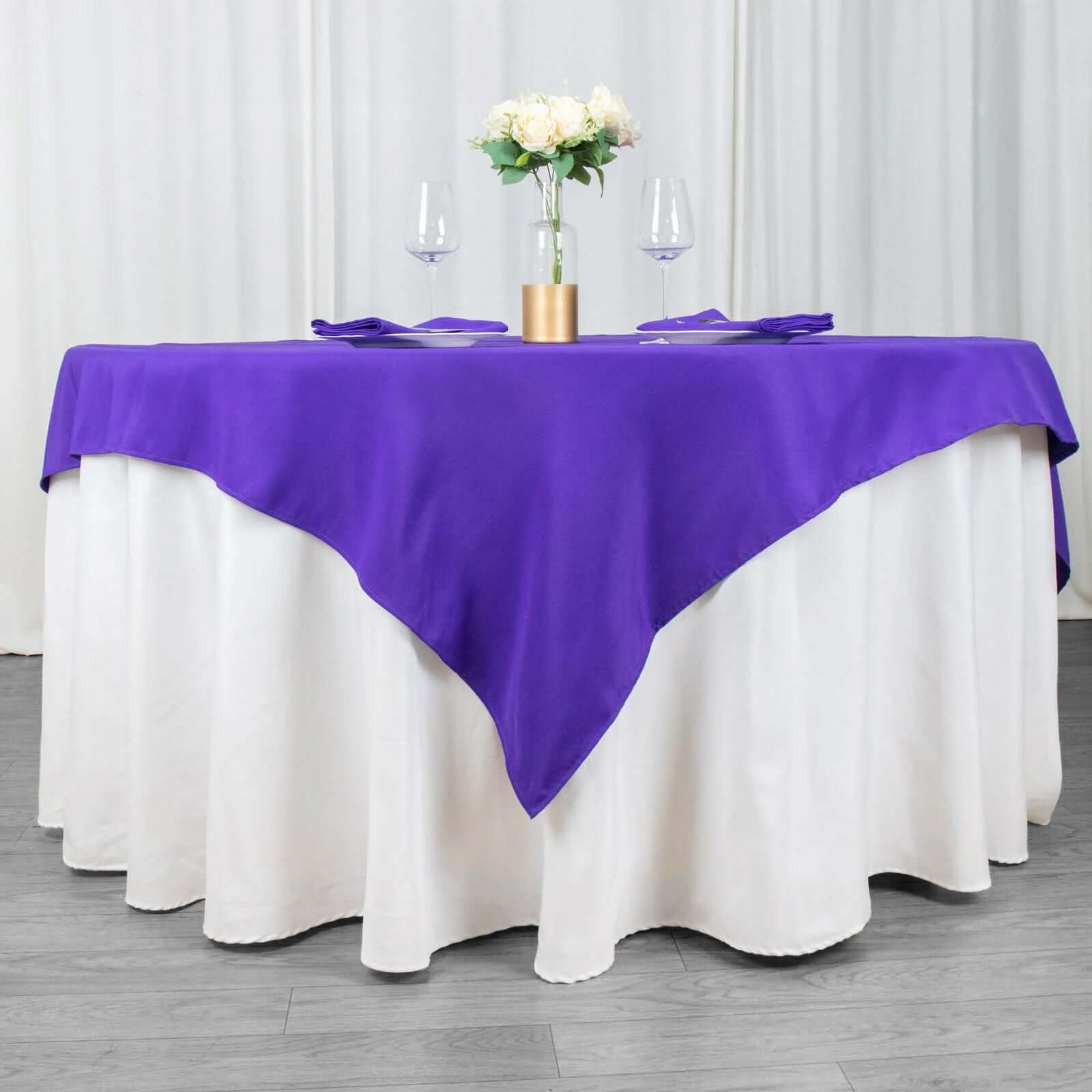 Premium Polyester 70x70 Table Overlay Square Tablecloth Purple 220GSM Wrinkle-Resistant Table Cover