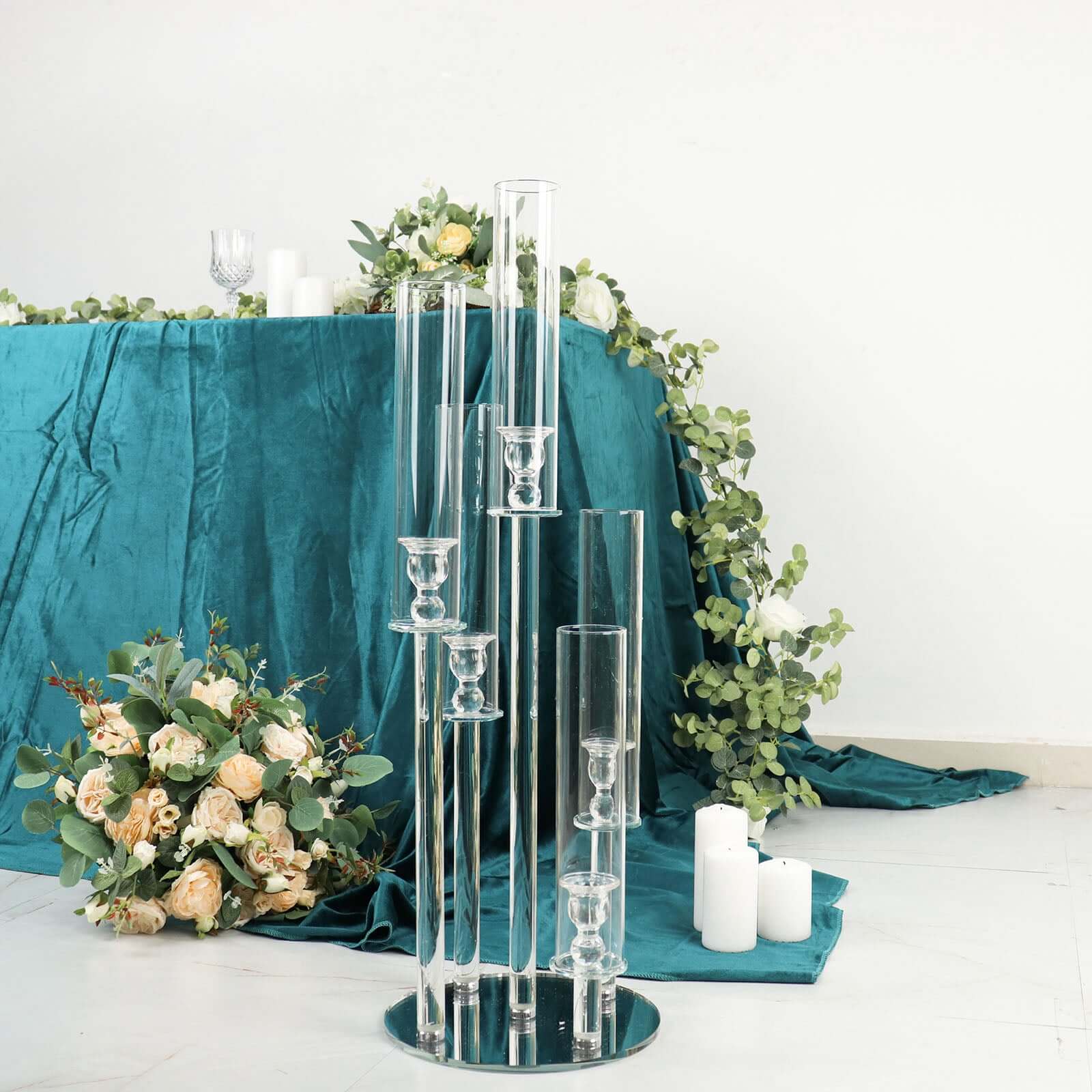 5-Arm Round Crystal Glass Candelabra Clear Taper Design - Chic Candle Holder Table Centerpiece for Weddings & Events 32