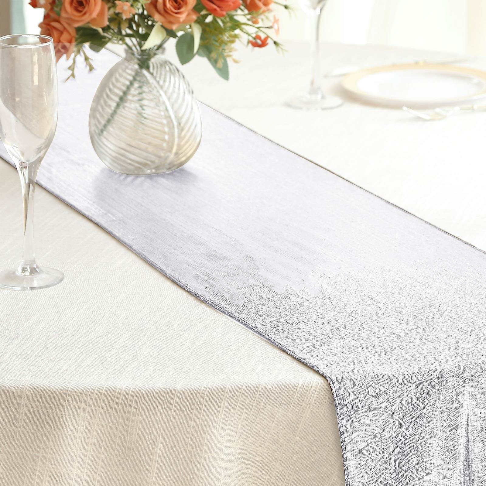 Polyester 12x108 Table Runner Silver Shimmer Sequin Dots - Wrinkle-Free Finish Table Linen