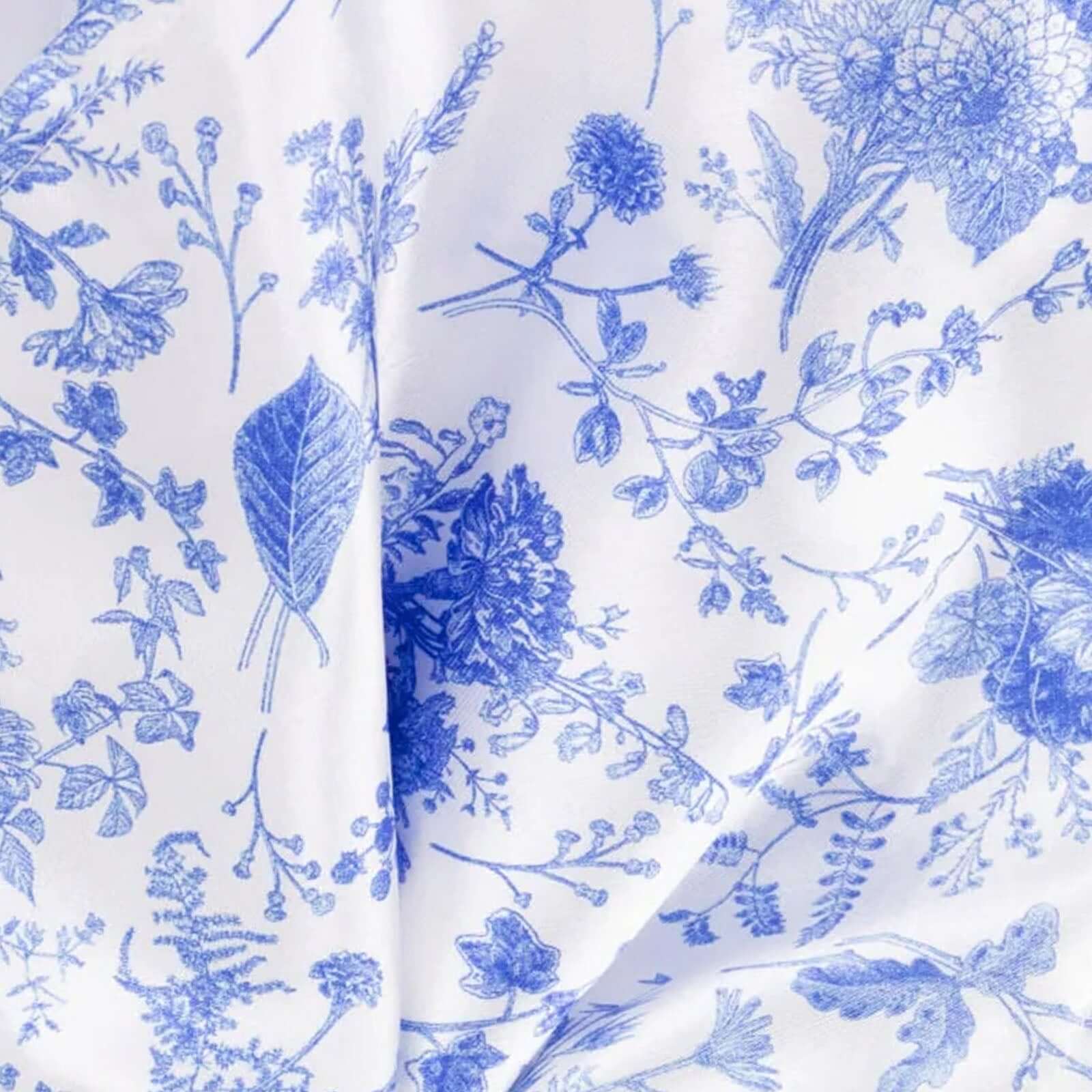 5 Pack Satin 20x20 Napkins White/Blue French Toile Pattern - Classy & Easy to Maintain Cloth Napkins for Weddings & Events