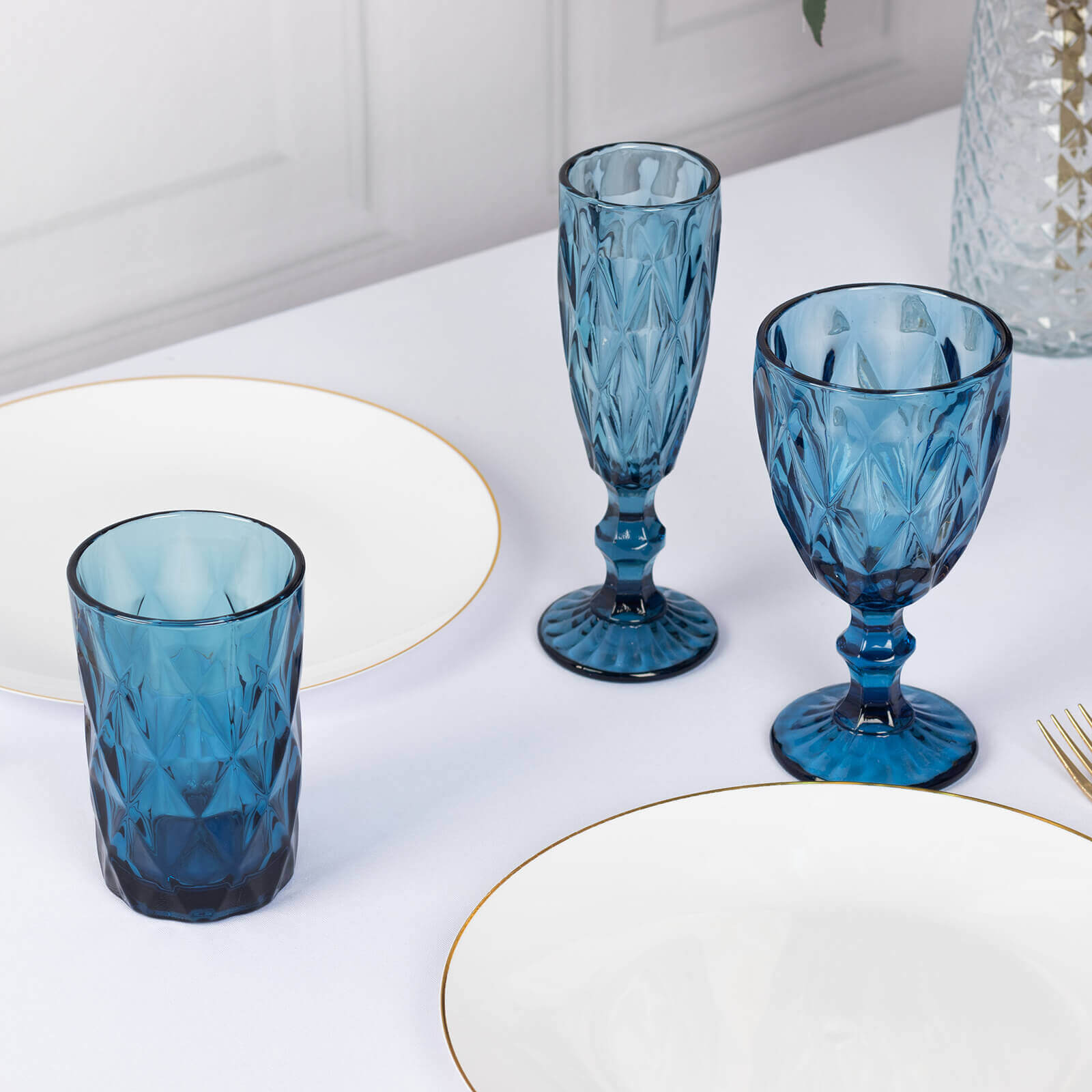 6-Pack Whiskey Glasses Ocean Blue Textured Crystal Cut Design with Heavy Base - Highball Tumblers for Parties & Events 12oz 5