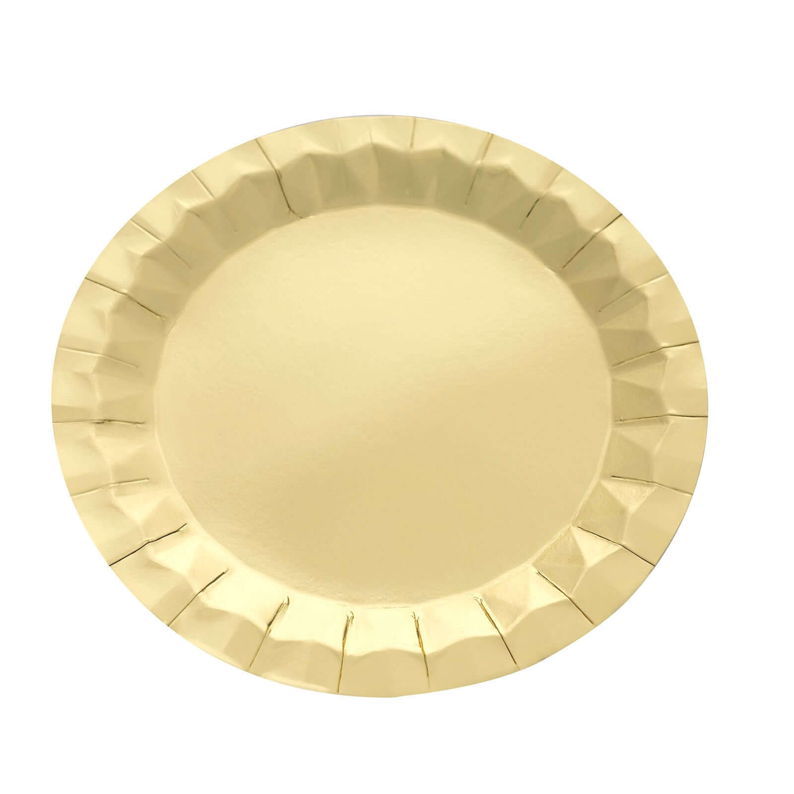 25-Pack Paper 9 Round Dinner Plates in Metallic Gold with Geometric Prism Rim - Disposable 400GSM Party Plates for Banquets & Celebrations