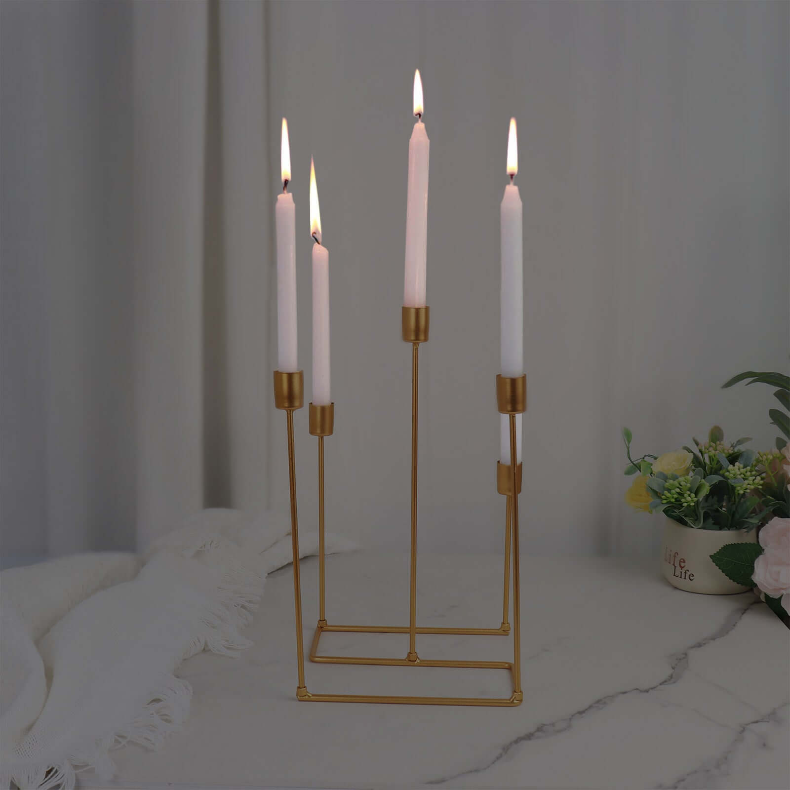 Taper Candle Holder Gold Metal 5-Arm Geometric Candelabra Design - Decorative Piece for Banquets and Celebrations 12