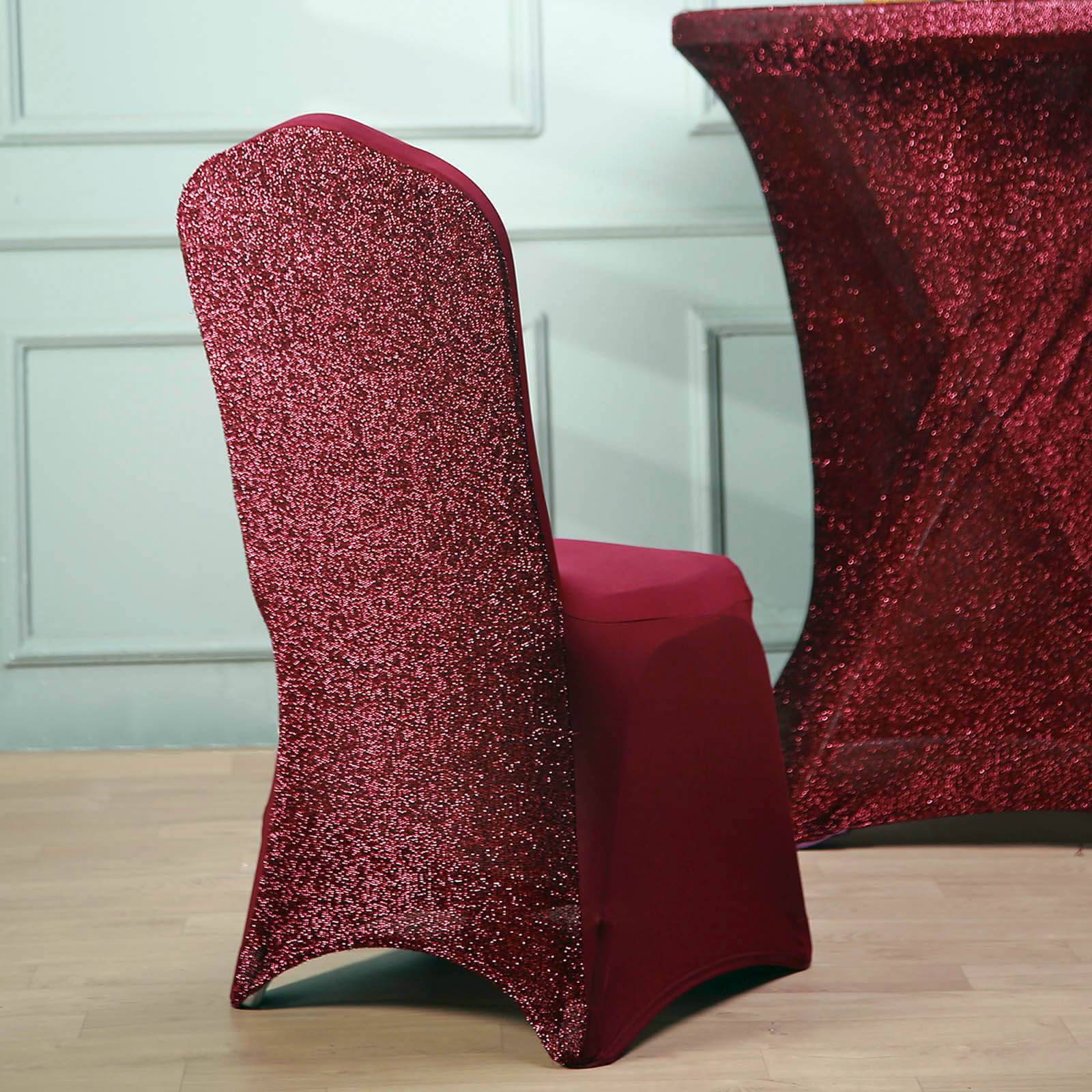 Spandex Chair Cover with Metallic Shimmer Tinsel Back for Banquet Chairs Burgundy - Fitted Slipcover