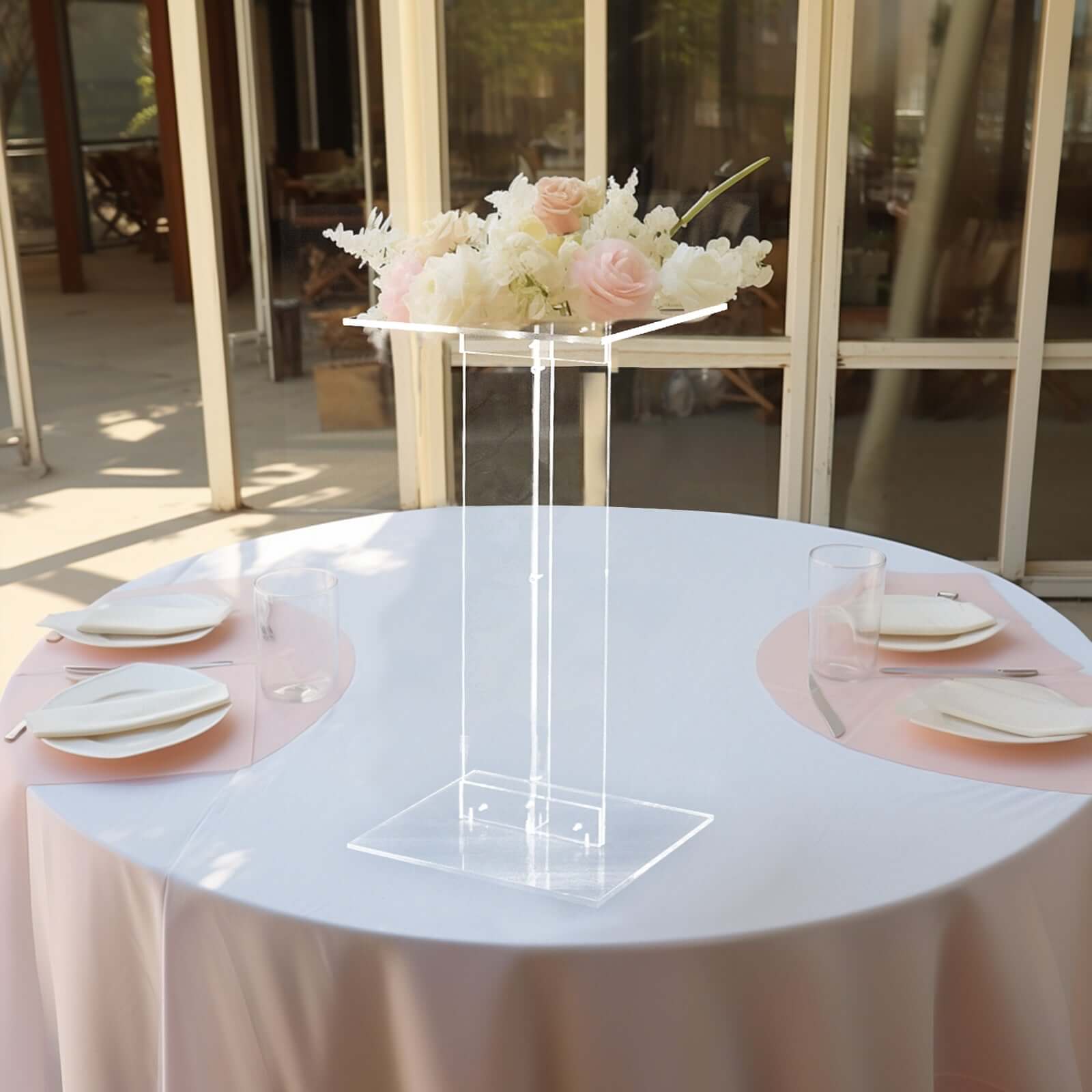 Acrylic Display Stand Flower Pedestal with Square Bases Clear - Durable 10mm Thick Wedding Centerpiece 24