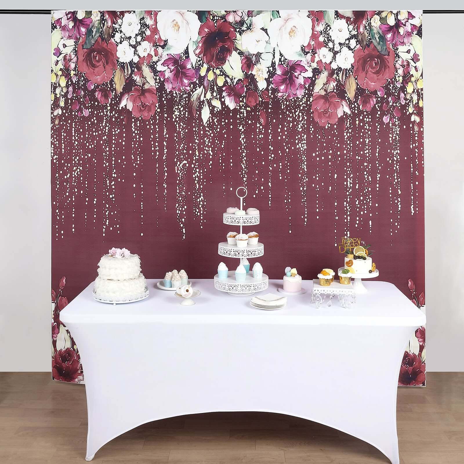 8ftx8ft Sparkly Burgundy Rose Floral Print Vinyl Photography Backdrop