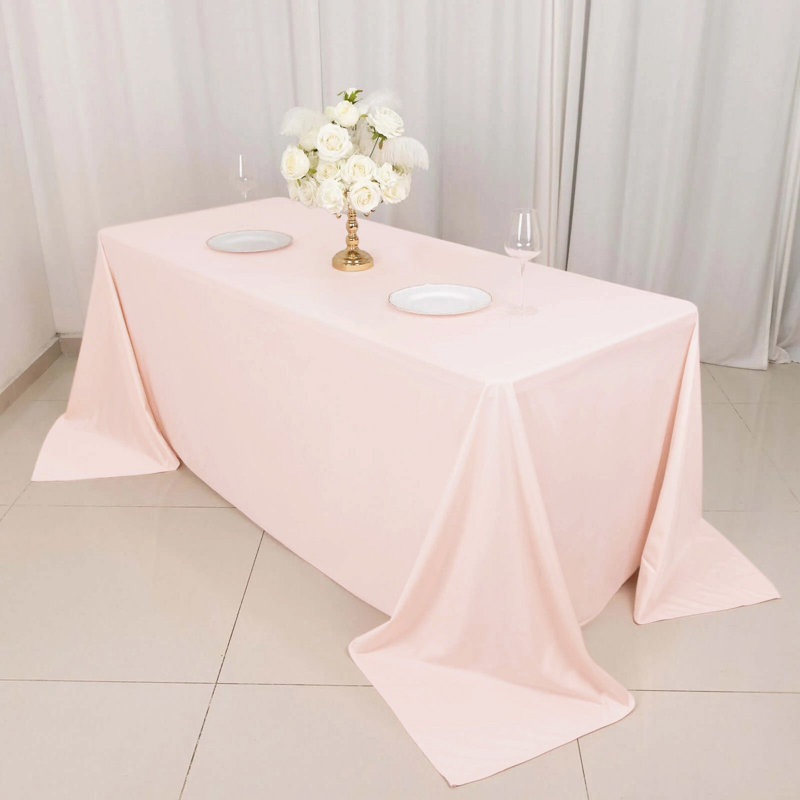 Premium Scuba Rectangular 90x132 Tablecloth Blush - Wrinkle Free, Stain Resistant & Seamless Table Cover