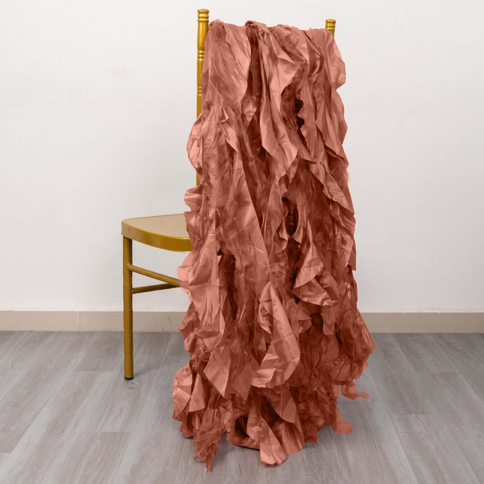 5 Pack Chiffon Satin Chair Sashes Terracotta (Rust) - Easy to Install Ruffled Curly Willow