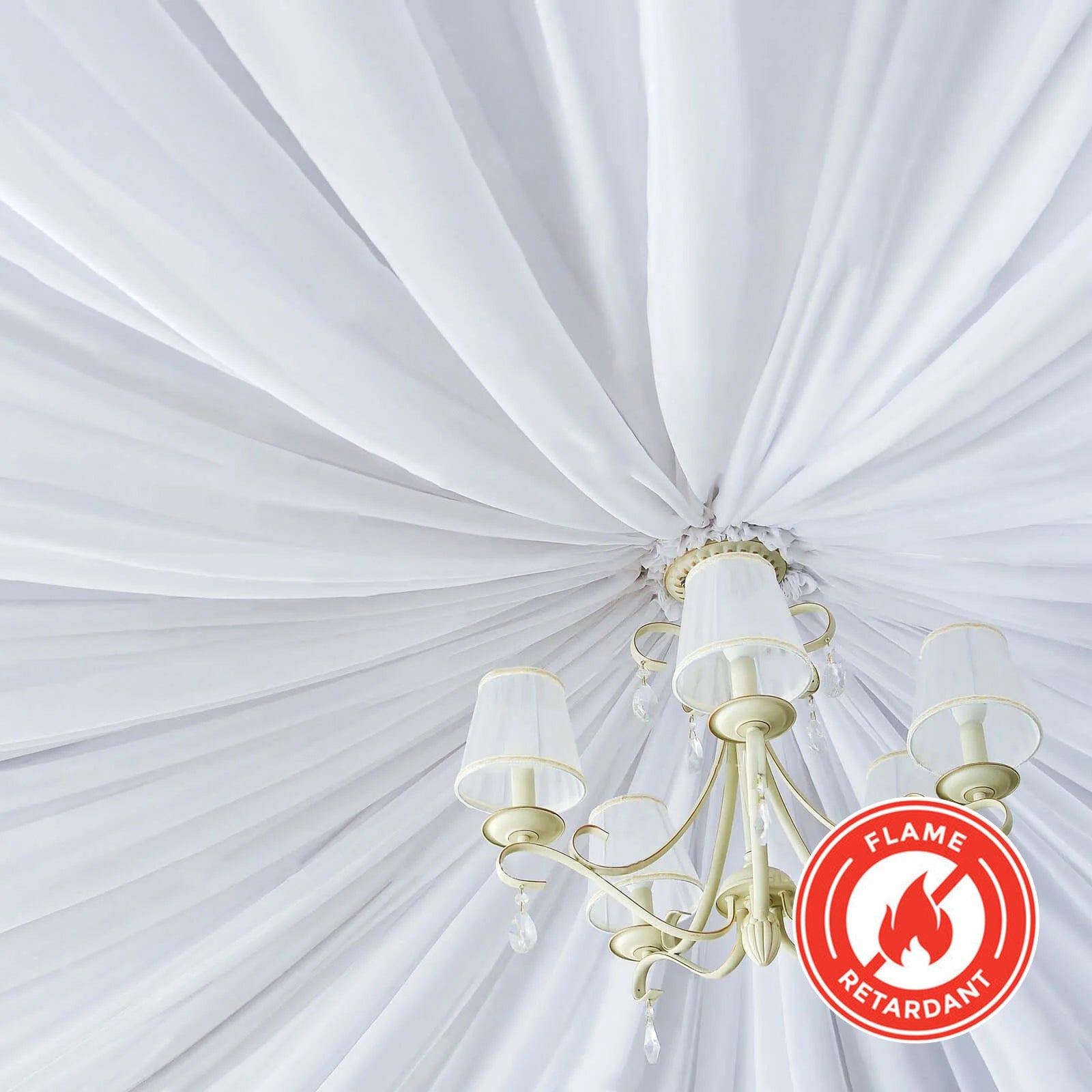 White Scuba Polyester Ceiling Drape Backdrop Curtain Panel, Commercial Grade Fire Retardant Wrinkle Free Draping Fabric With Rod Pockets - 5ftx40ft