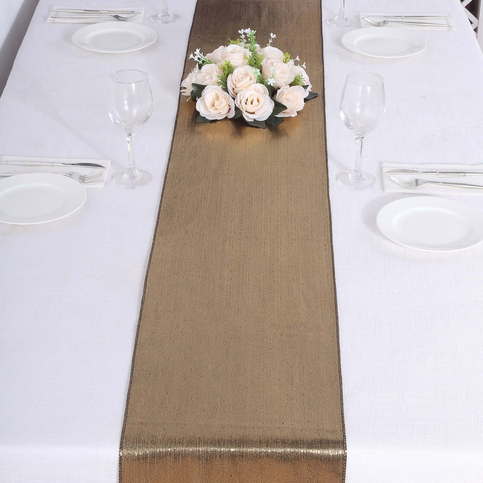 Polyester 12x108 Table Runner Antique Gold Shimmer Sequin Dots - Wrinkle-Free Finish Table Linen