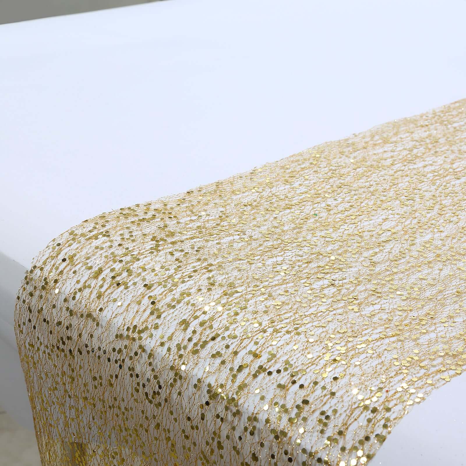 Mesh 11x108 Table Runner Metallic Gold - Sequin Design for Convenient Event Decoration