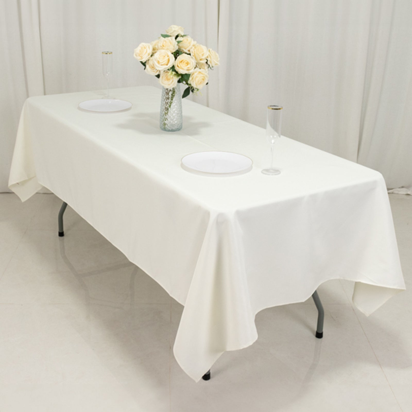 Fire Retardant Premium Polyester 60x102 Rectangular Tablecloth Ivory - High-Performance Table Cover