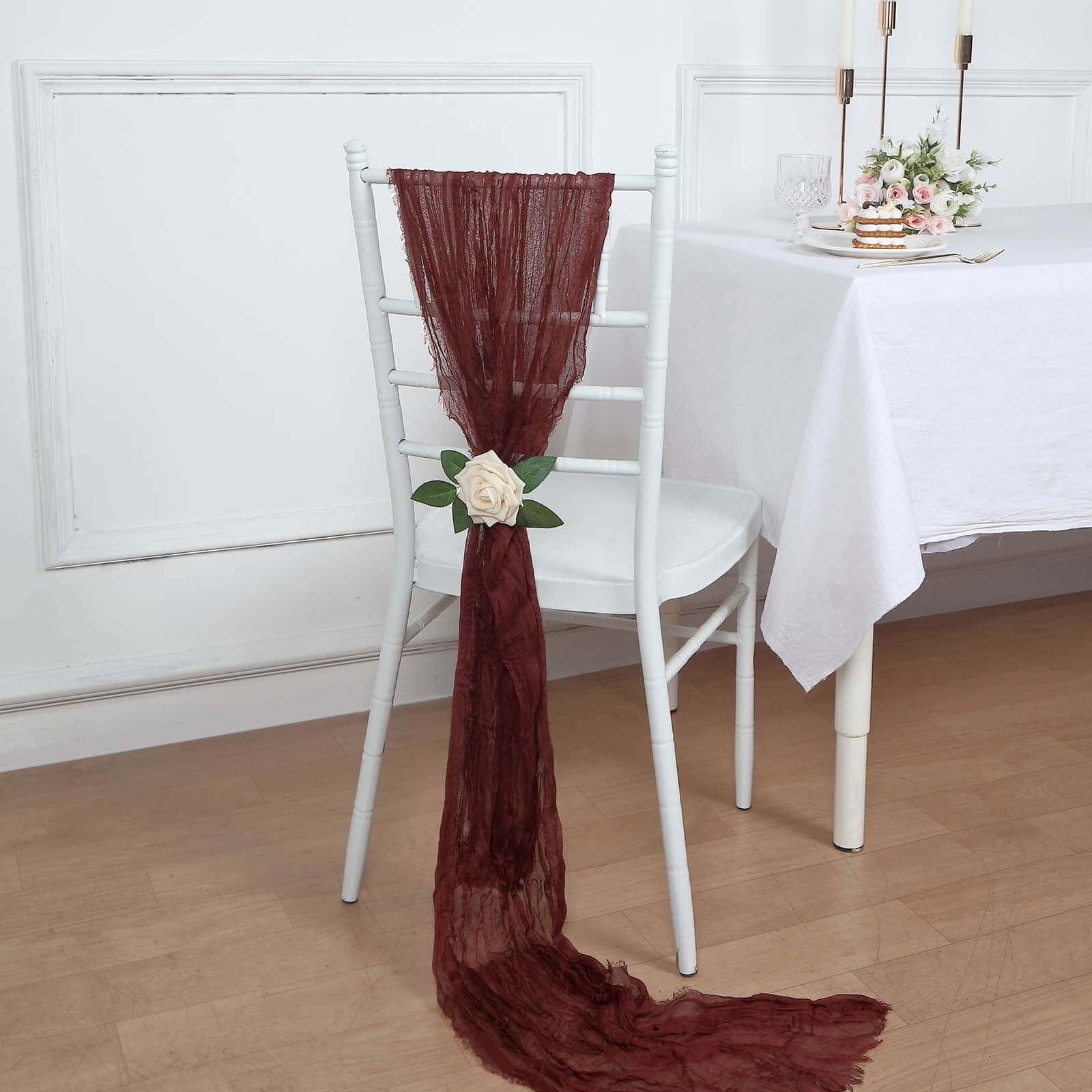 5 Pack Cheesecloth Gauze 16x88 Chair Sashes Burgundy - Boho Chair Decorations