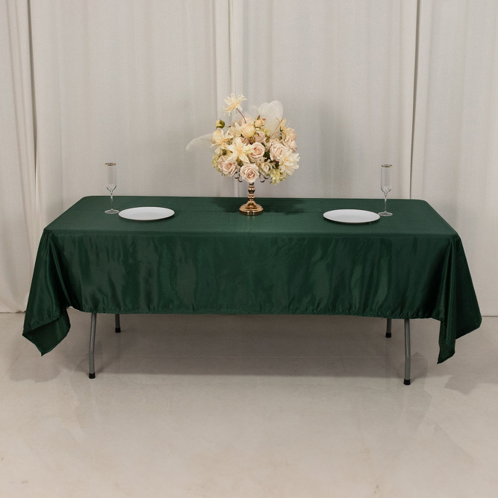 Lamour Satin 60x102 Rectangle Tablecloth Hunter Emerald Green - Durable & Silky Soft Feel Table