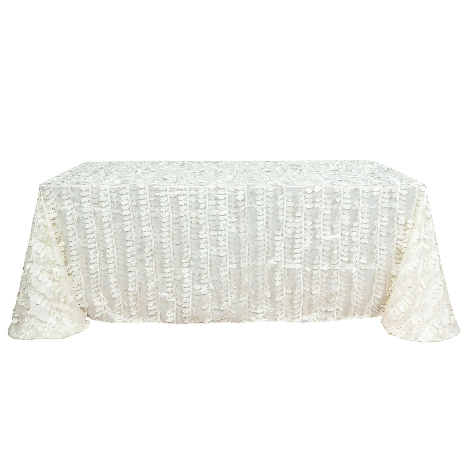 Taffeta 90x132 Rectangle Tablecloth Ivory | 3D Leaf Petal Design Seamless Table Cover