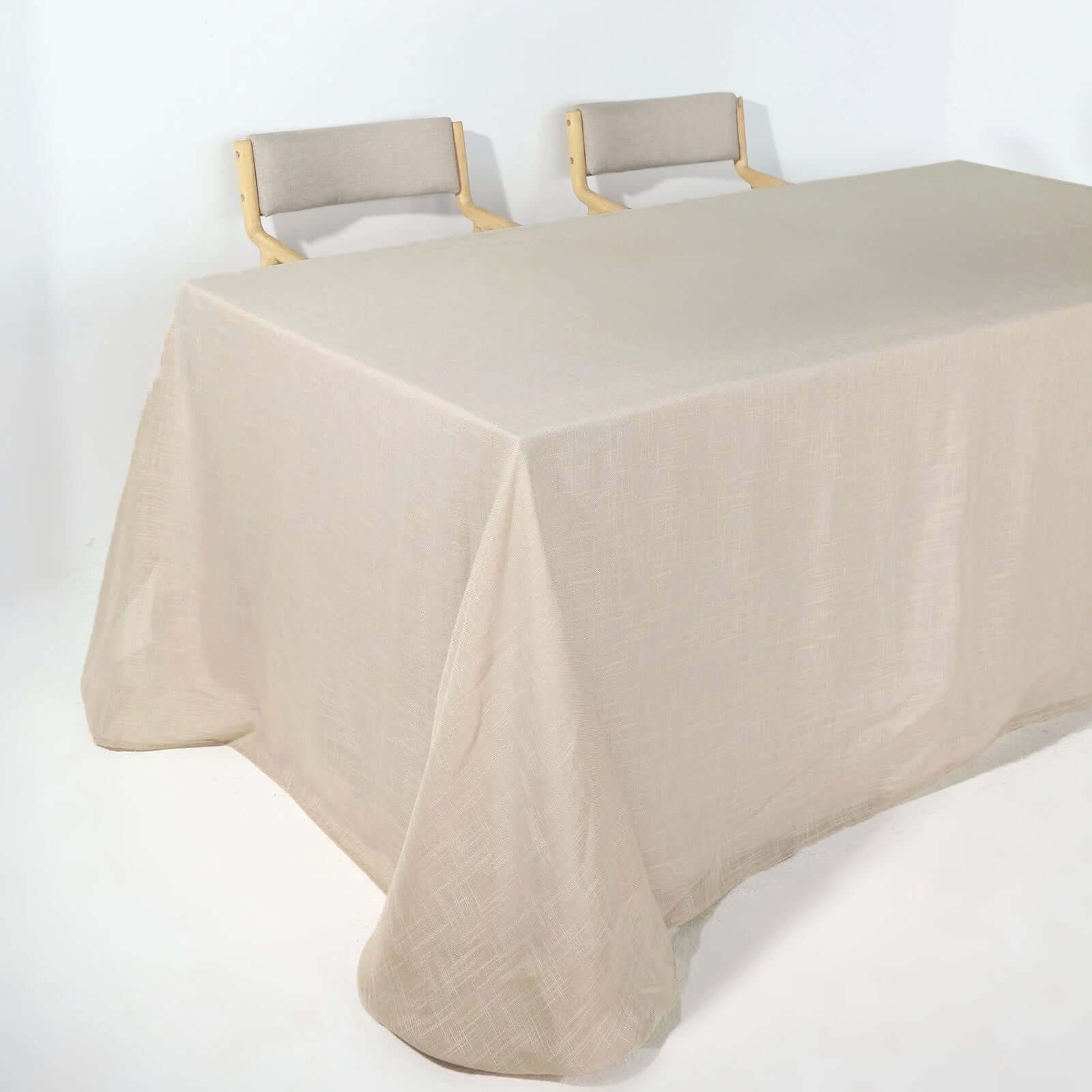 Faux Linen 90x156 Rectangular Tablecloth Beige - Slubby Texture Wrinkle-Resistant Seamless Table Cover