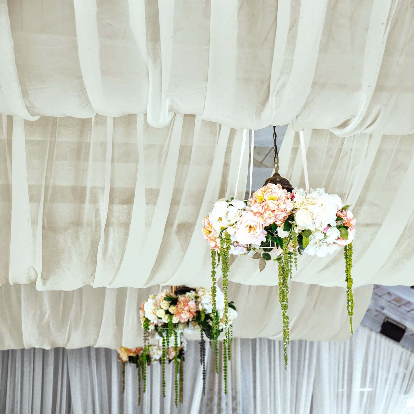 5ftx32ft Premium Ivory Chiffon Curtain Panel, Durable Flame Resistant Backdrop Ceiling Drapery With Rod Pocket