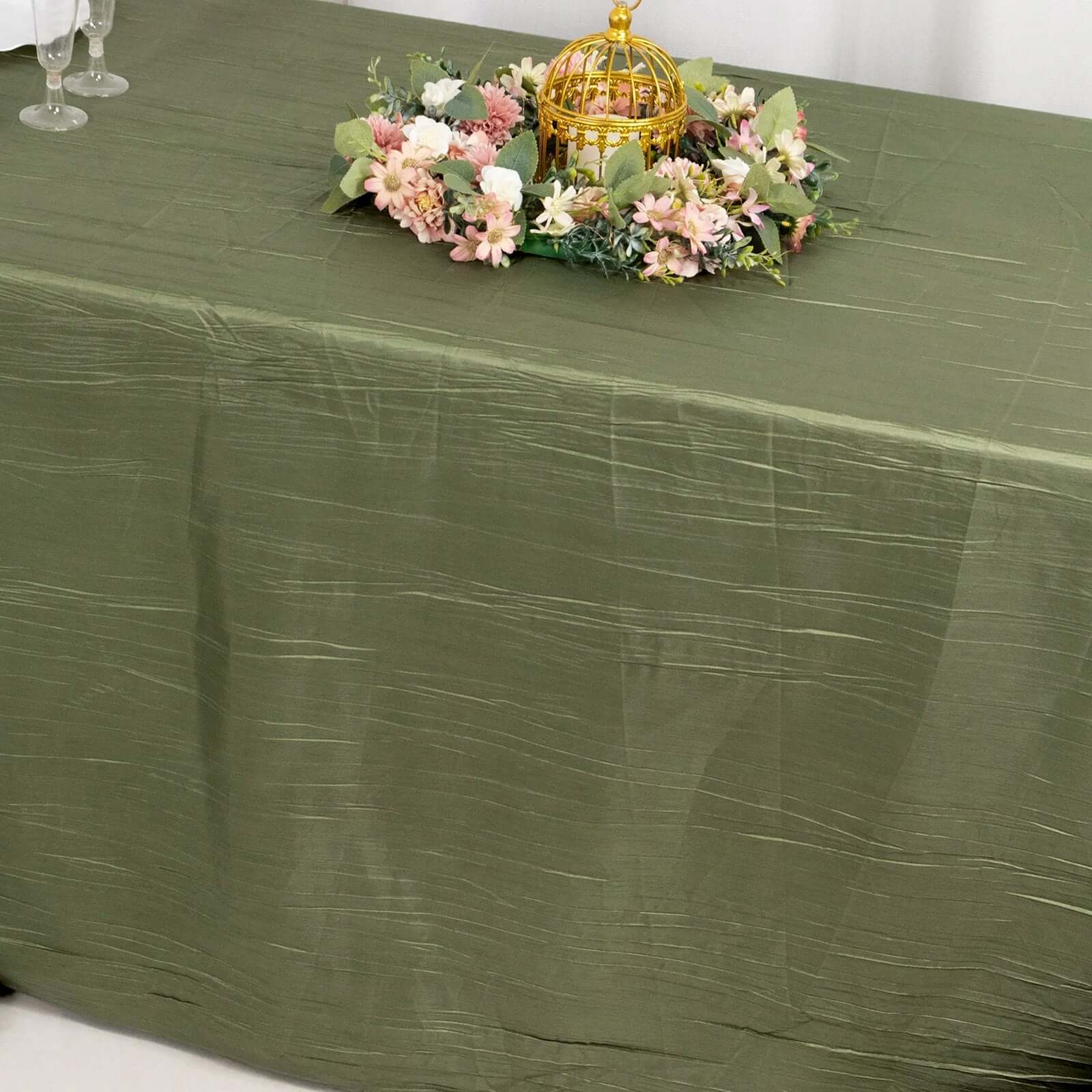 Taffeta 90x156 Rectangle Tablecloth Dusty Sage Green - Accordion Crinkle Seamless Table Cover