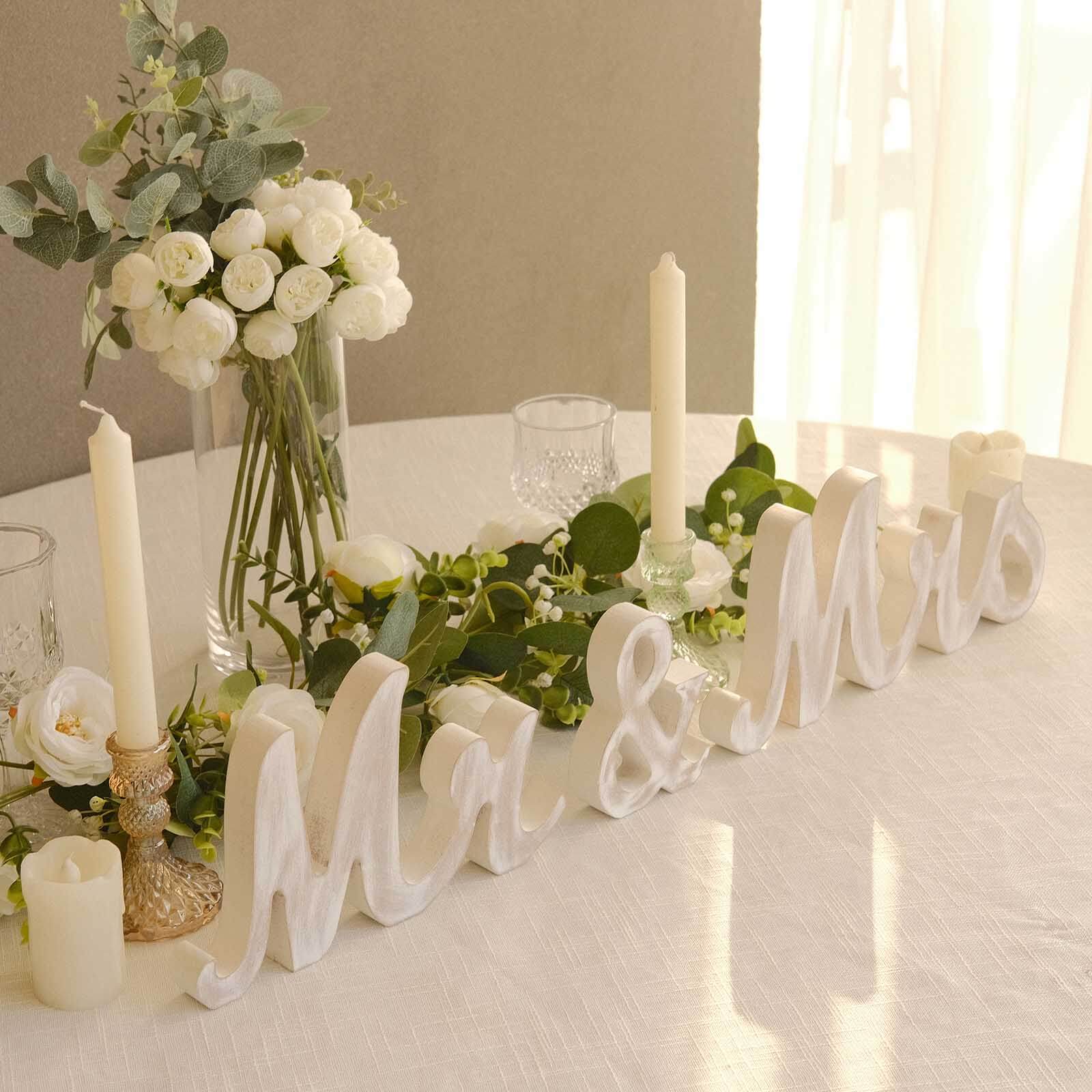 Wooden Mr & Mrs Freestanding Letters Whitewashed - Rustic Farmhouse Wedding Table Display Signs