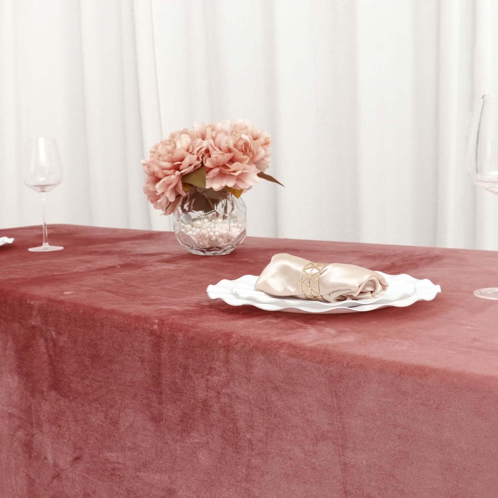 Premium Velvet 90x156 Rectangle Tablecloth Dusty Rose - Reusable Soft & Seamless Table Cover