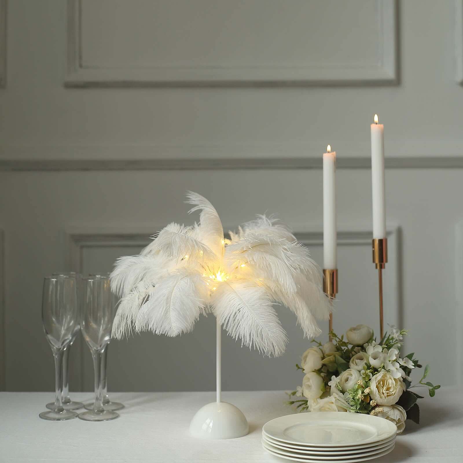 Table Lamp Ostrich Feather Design White LED Battery Operated - Cordless Wedding Centerpiece 15