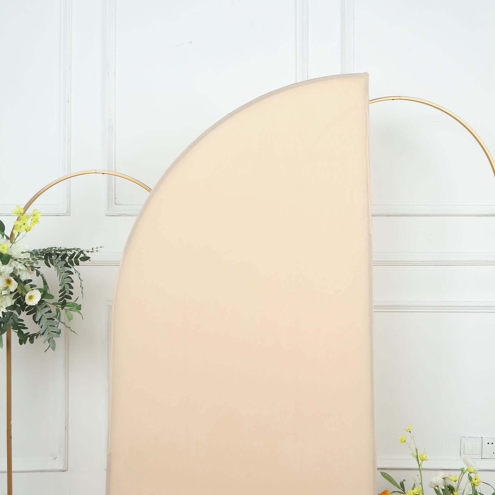 6ft Matte Beige Spandex Half Moon Chiara Backdrop Stand Cover, Custom Fitted Wedding Arch Cover