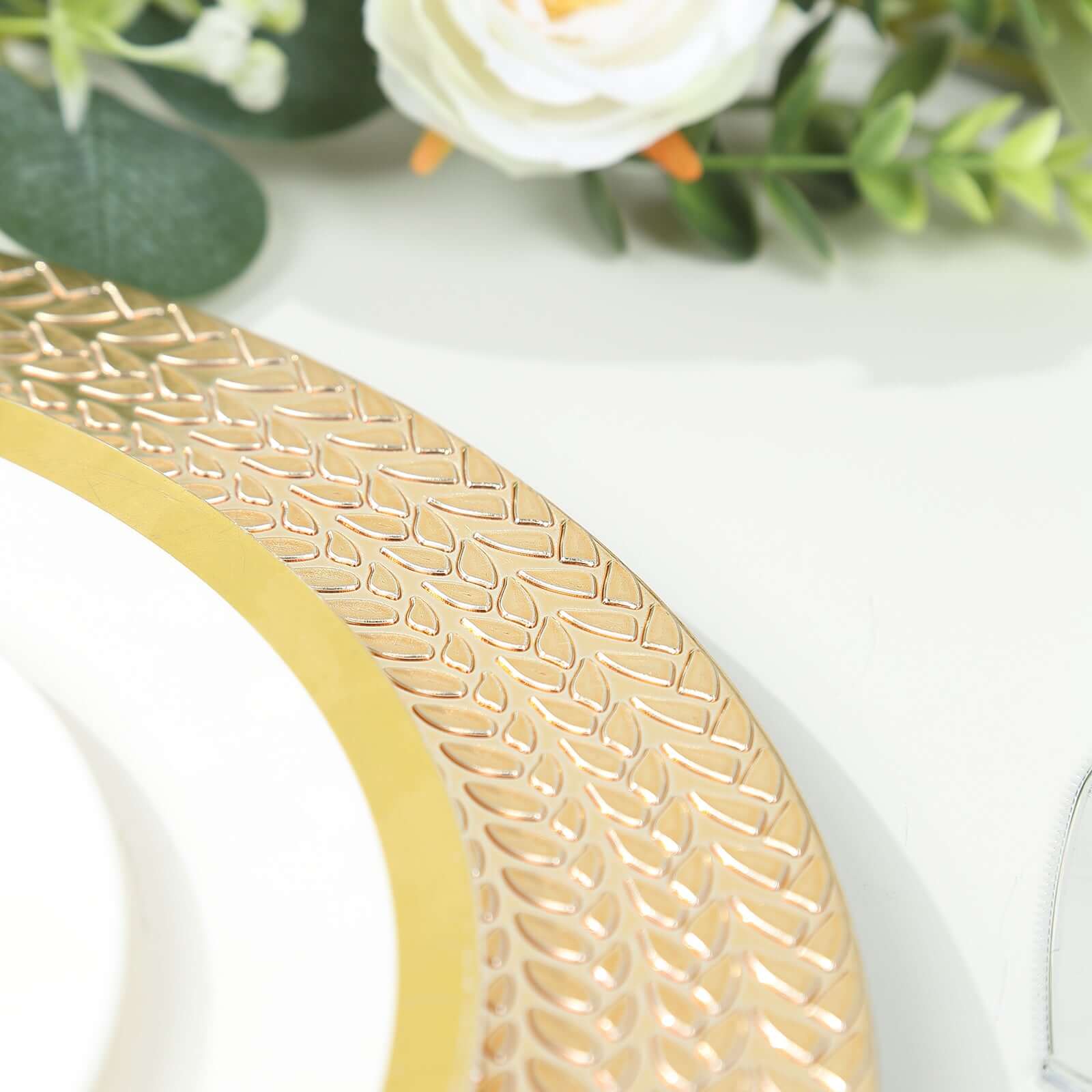 6-Pack Acrylic Round Charger Plates 13 in Gold with Wheat Pattern Rim, Stylish Dinner Party Charger Tableware