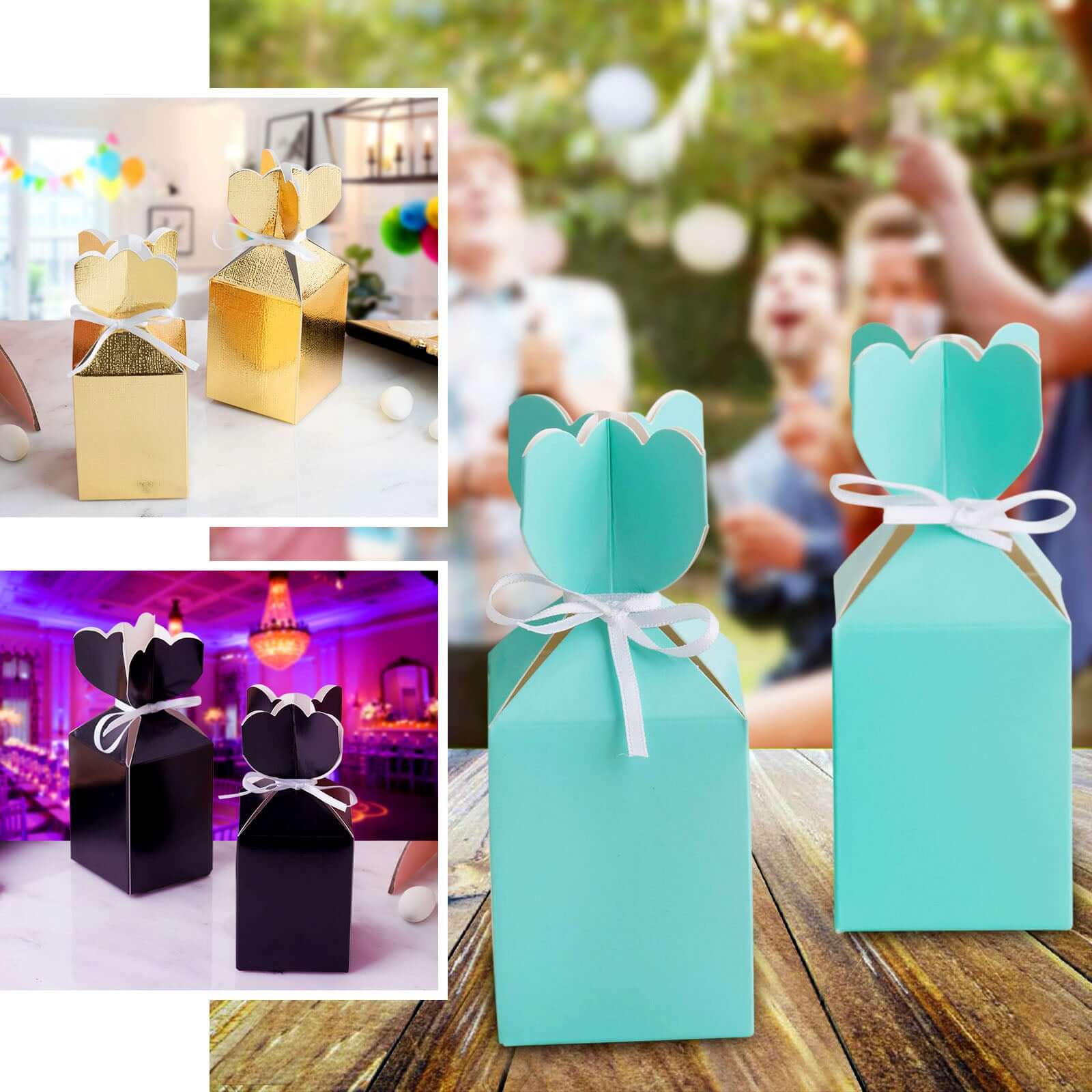 25 Pack Turquoise Floral Top Satin Ribbon Party Favor Candy Gift Box