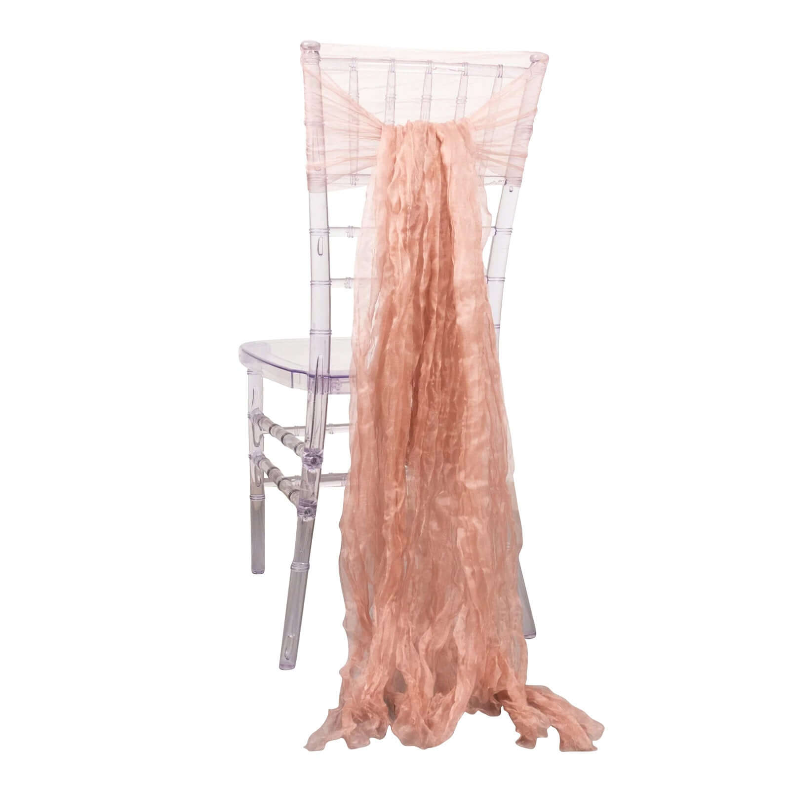 5 Pack Crinkled Organza Chair Sashes Dusty Rose with Shimmer Chiffon Layers - Stylish Sheer Decor