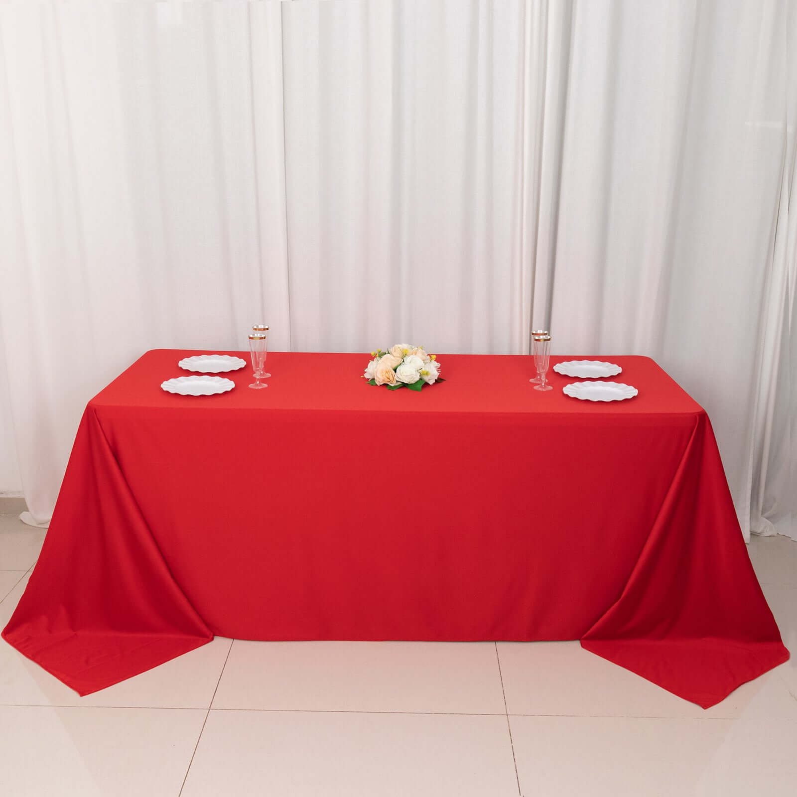 Premium Scuba Rectangular 90x132 Tablecloth Red - Wrinkle Free, Stain Resistant & Seamless Table Cover