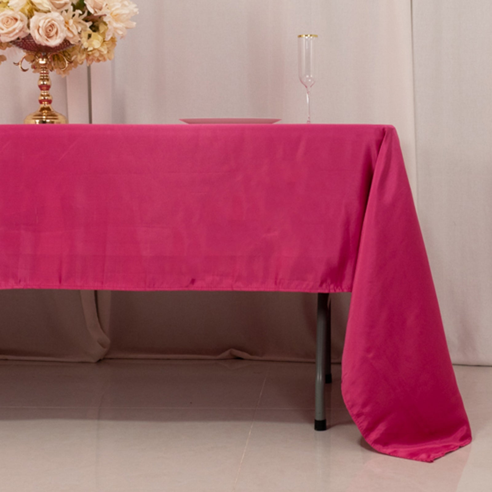 Lamour Satin 60x126 Rectangle Tablecloth Fuchsia - Soft & Silk-Like Table Cover