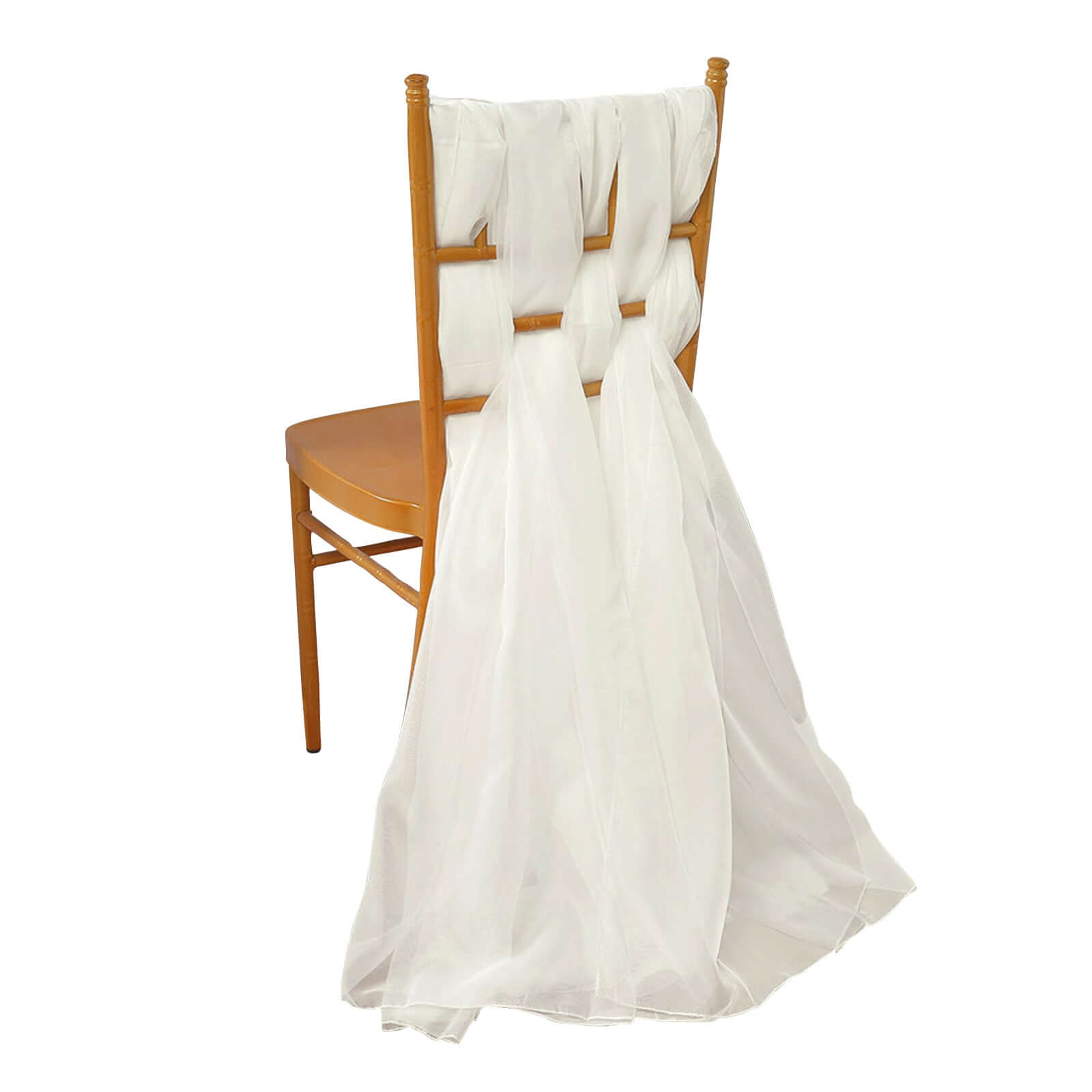 5 Pack Premium Chiffon Chair Sashes Ivory - Soft & Lightweight Designer Chair Bows 22x78