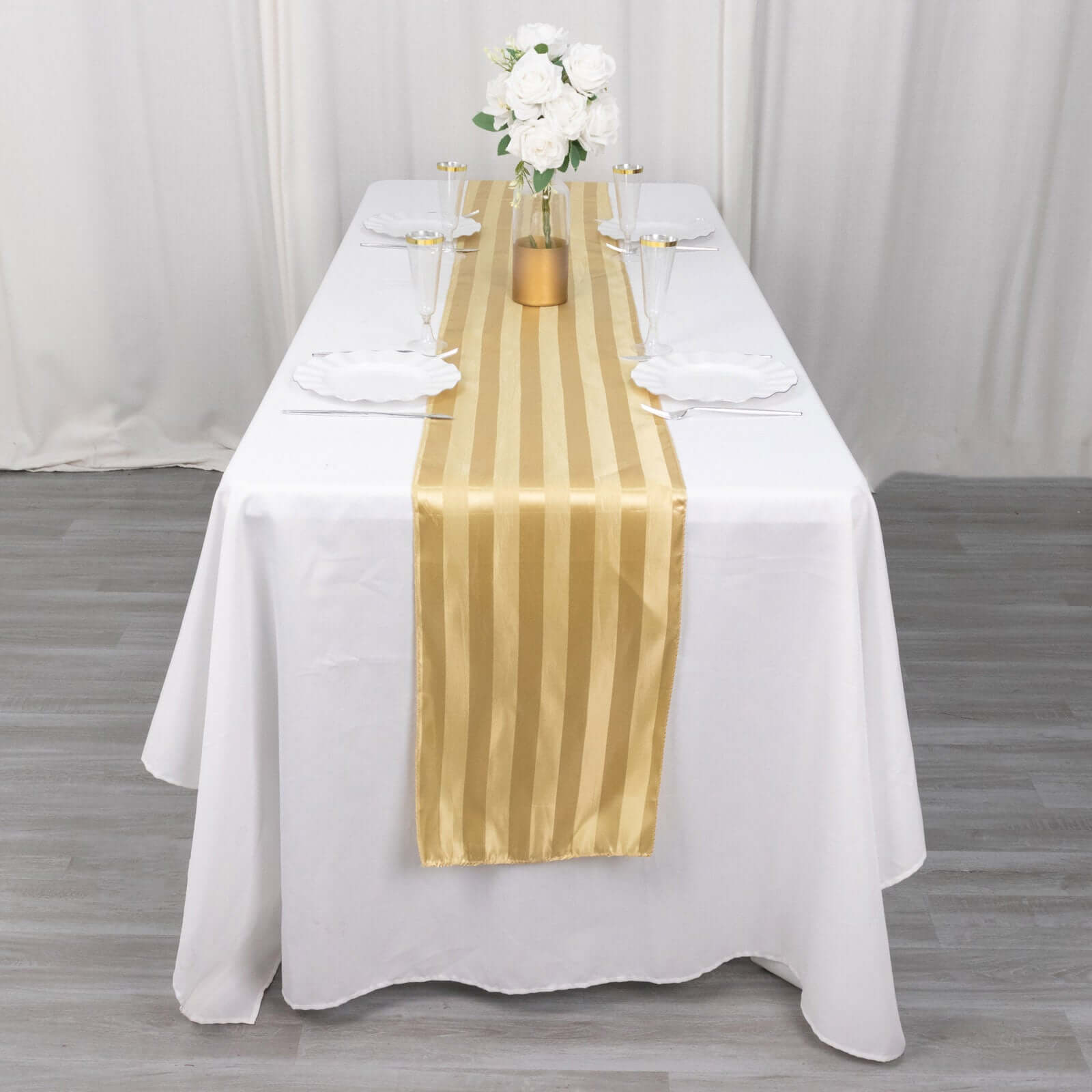 Satin 12x108 Table Runner Champagne - Stripe Table Decor