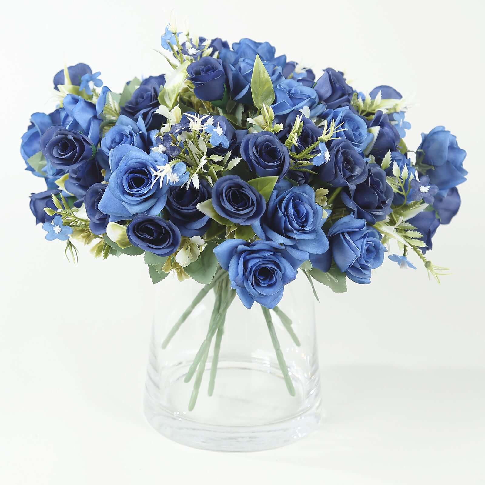4 Bushes 12 Navy Blue Real Touch Artificial Silk Rose Flower Bouquet, Faux Bridal Flowers
