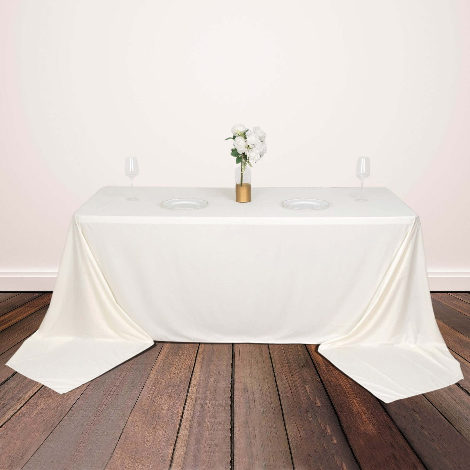 Premium Scuba Rectangular 90x156 Tablecloth Ivory - Wrinkle Free, Stain Resistant & Seamless Table Cover