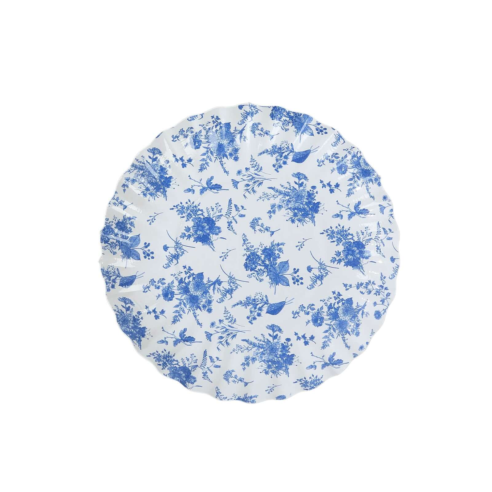 100-Pack Paper 3.5 Round Plates in White with Blue French Toile Design & Scalloped Rim - Disposable Mini 250GSM Dessert Party Plates for Tapas, Appetizers & Finger Foods