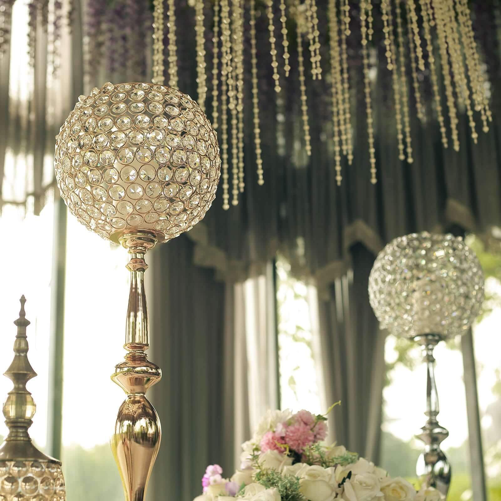 Acrylic Crystal Beaded Goblet Candle Holder Gold - Exquisite Flower Ball Centerpiece Stand for High-End Event Styling 30