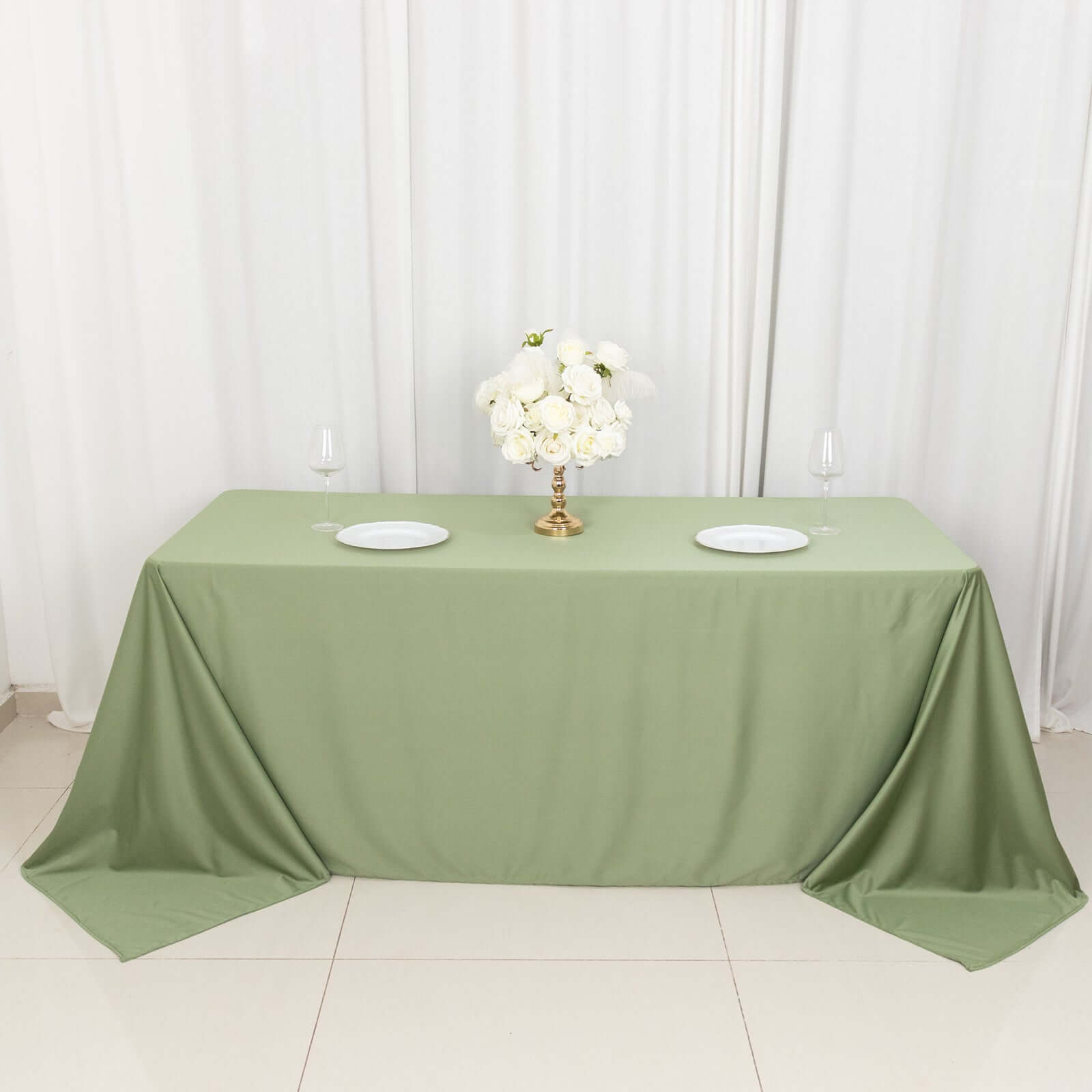 Premium Scuba Rectangular 90x132 Tablecloth Dusty Sage Green - Wrinkle Free, Stain Resistant & Seamless Table Cover