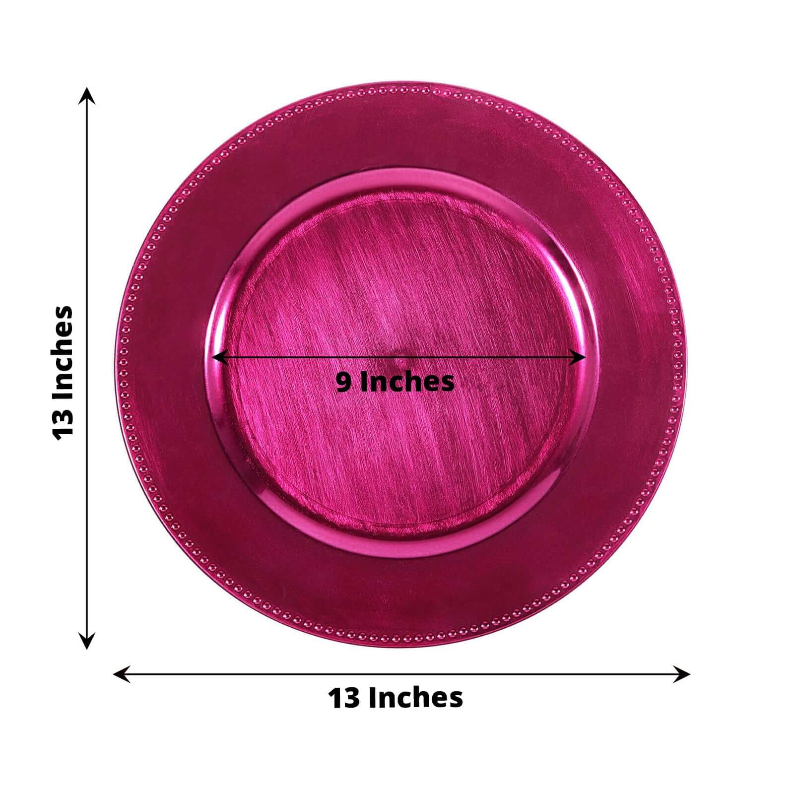 6-Pack Acrylic Round Charger Plates 13 in Hot Pink with Beaded Rim, Dinner Charger Event Tabletop Decor