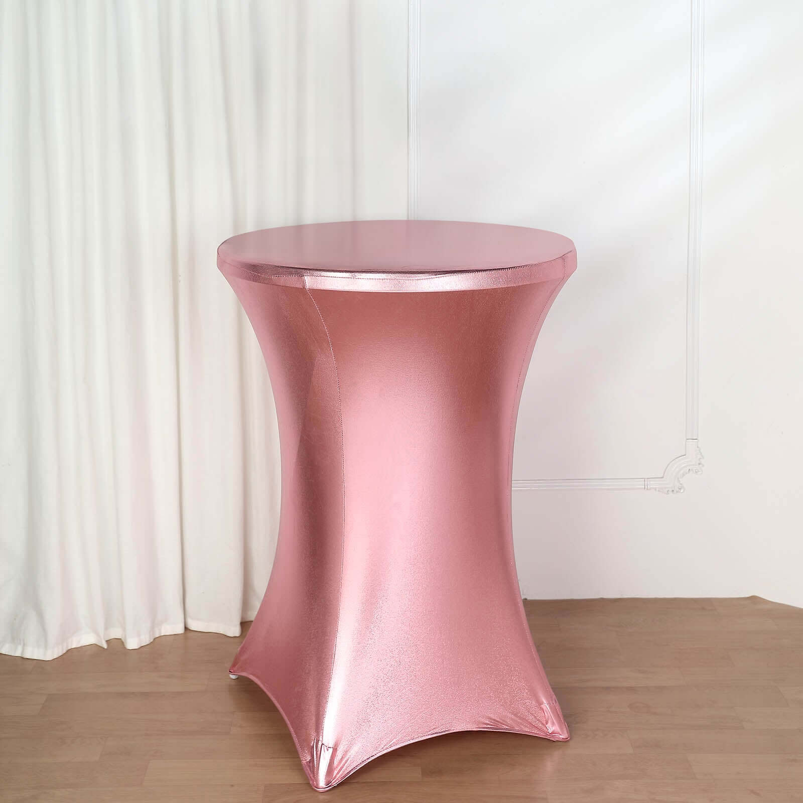 Metallic Spandex 32 Fitted Round Cocktail Table Cover Rose Gold Highboy Tablecloth - Stretch Fit & Water-Resistant