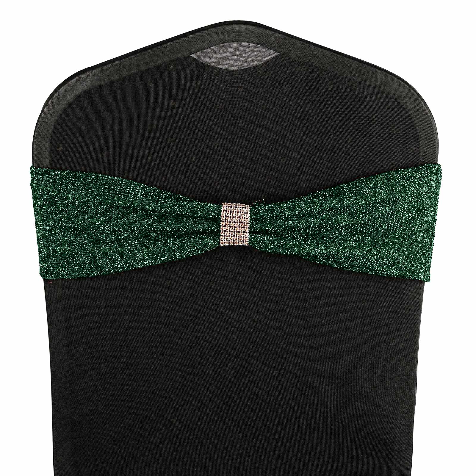 5 Pack Metallic Shimmer Tinsel Spandex Chair Sashes Hunter Emerald Green - Durable and Reusable Stretch Chair Bands