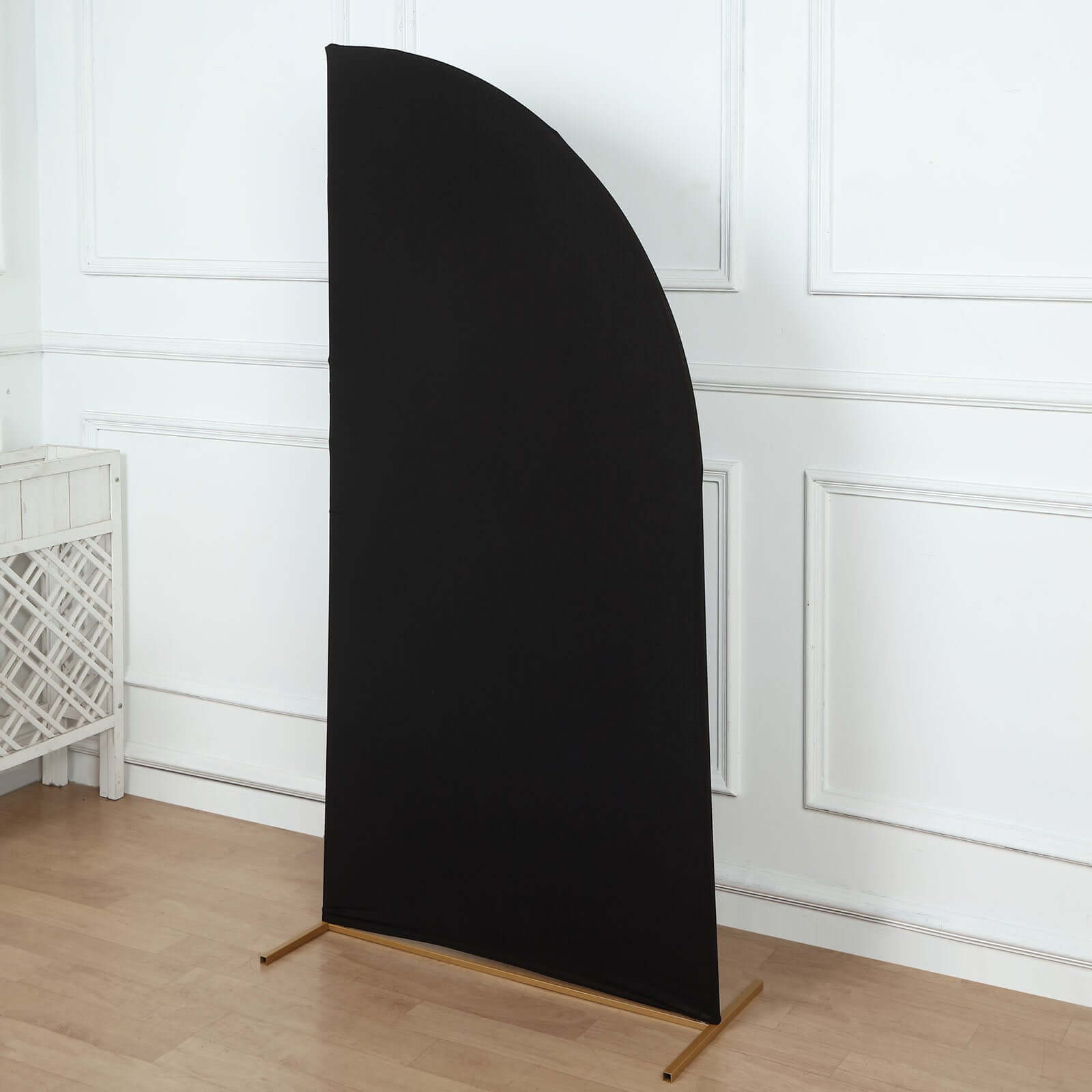 6ft Matte Black Spandex Half Moon Chiara Backdrop Stand Cover, Custom Fitted Wedding Arch Cover