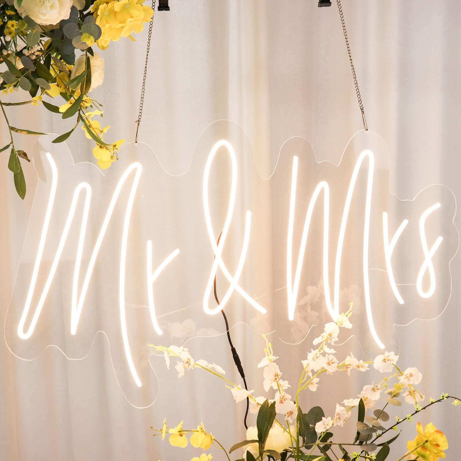 33 Mr and Mrs Neon Light Sign, LED Reusable Wall Décor Lights With 5ft Hanging Chain