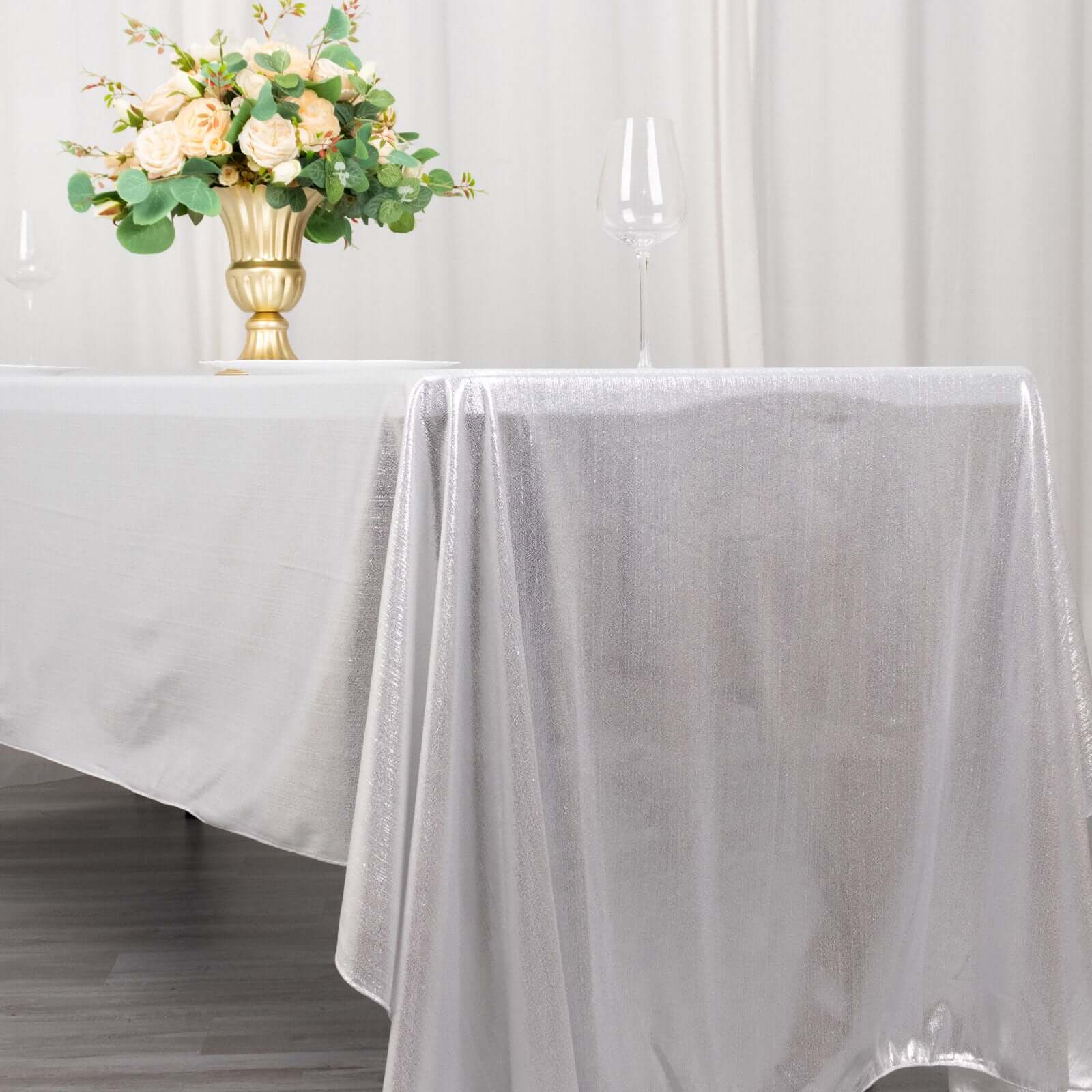 Sequin Dots Polyester 60x126 Rectangle Tablecloth Shimmering Silver - Wrinkle Free & Sparkling Table Cover