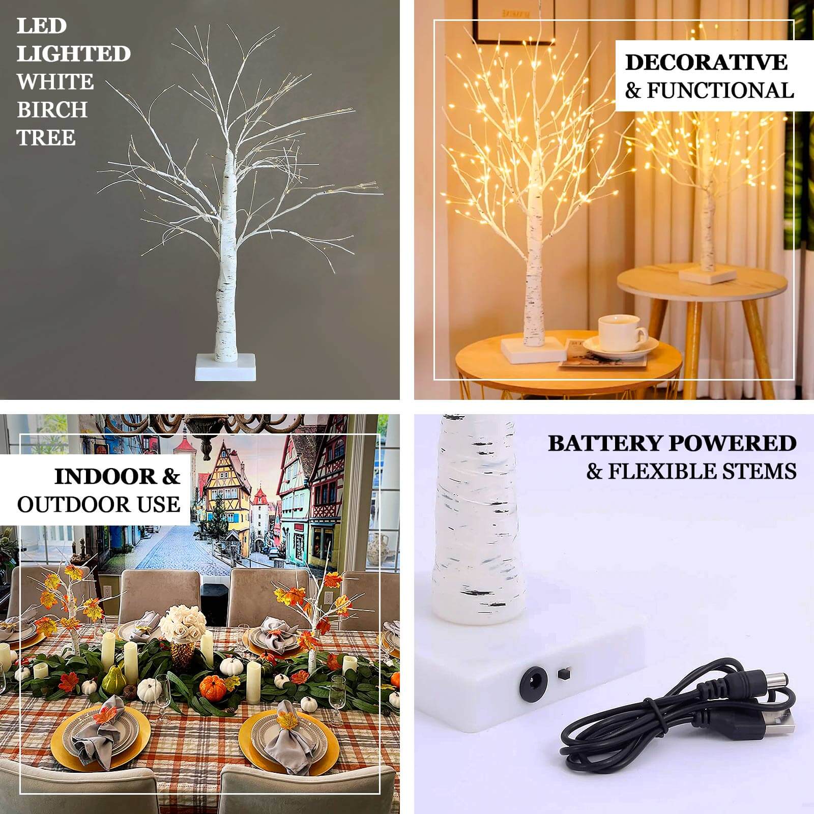 Lighted Birch Tree Lamp White Design Warm White - Battery Operated Rechargeable LED Table Accent 2ft