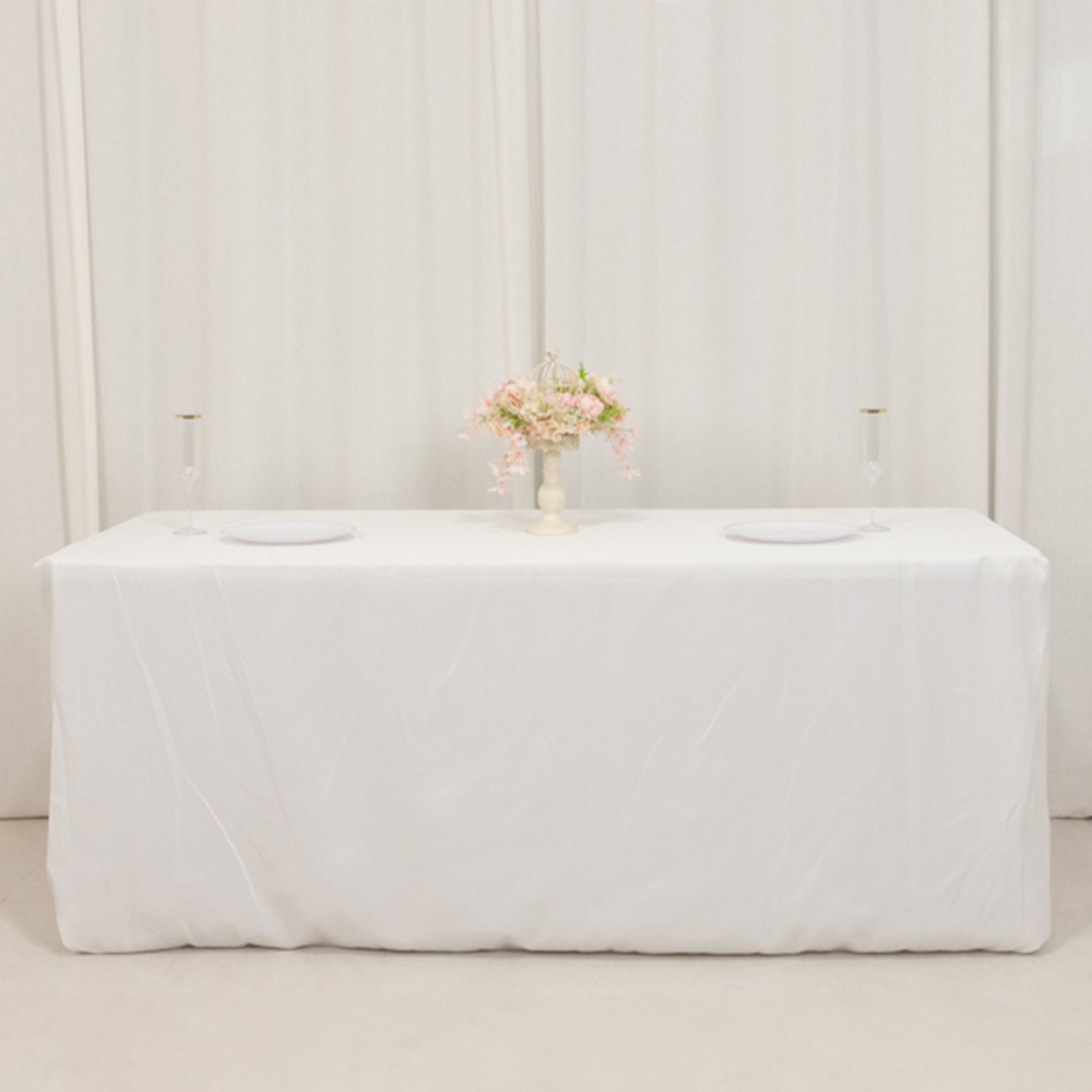 Premium Polyester 6ft Rectangle Tablecloth White Durable Fitted 220GSM Table Cover for Trade Shows & Events