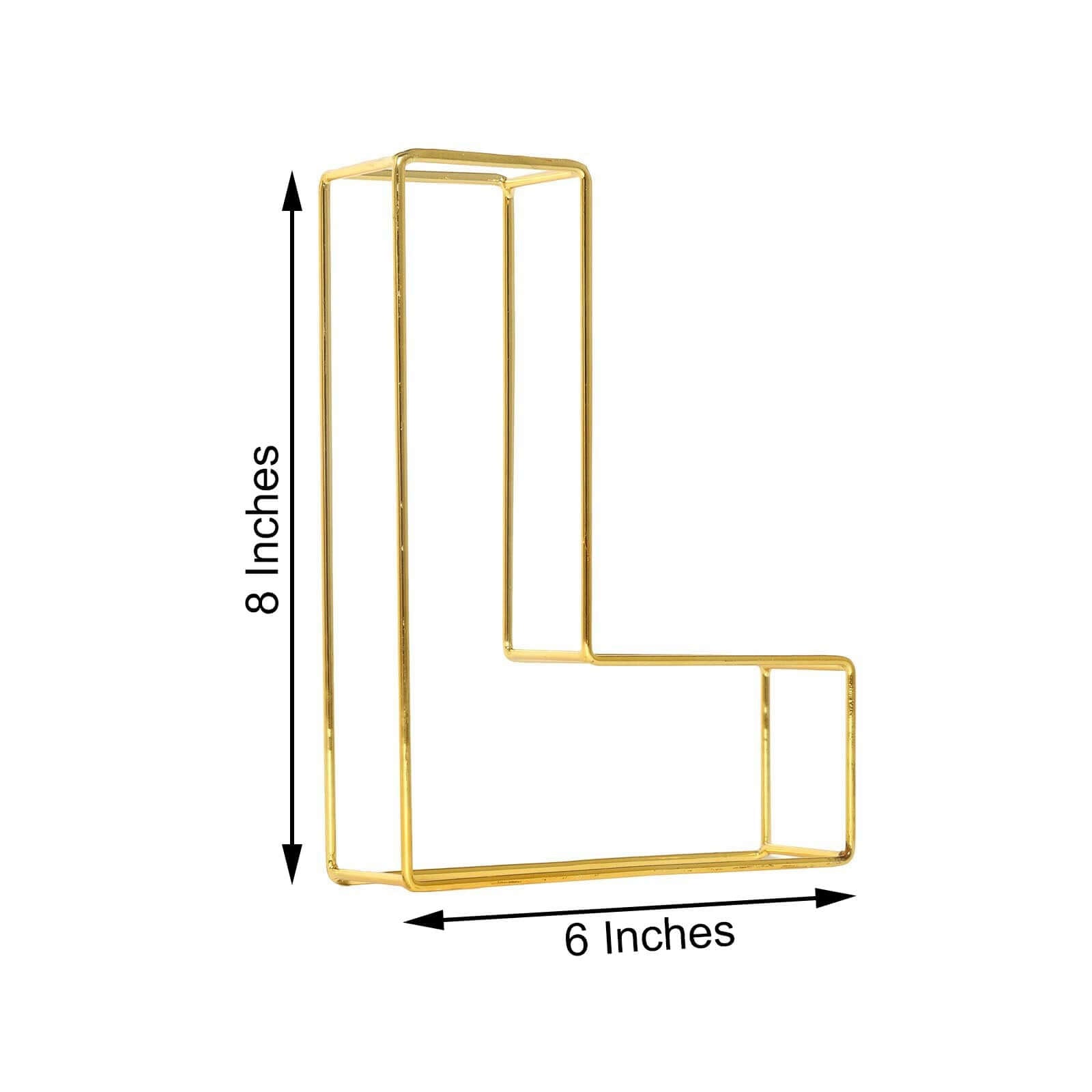 8 Tall Gold Freestanding 3D Decorative Wire Letter, Wedding Centerpiece - L