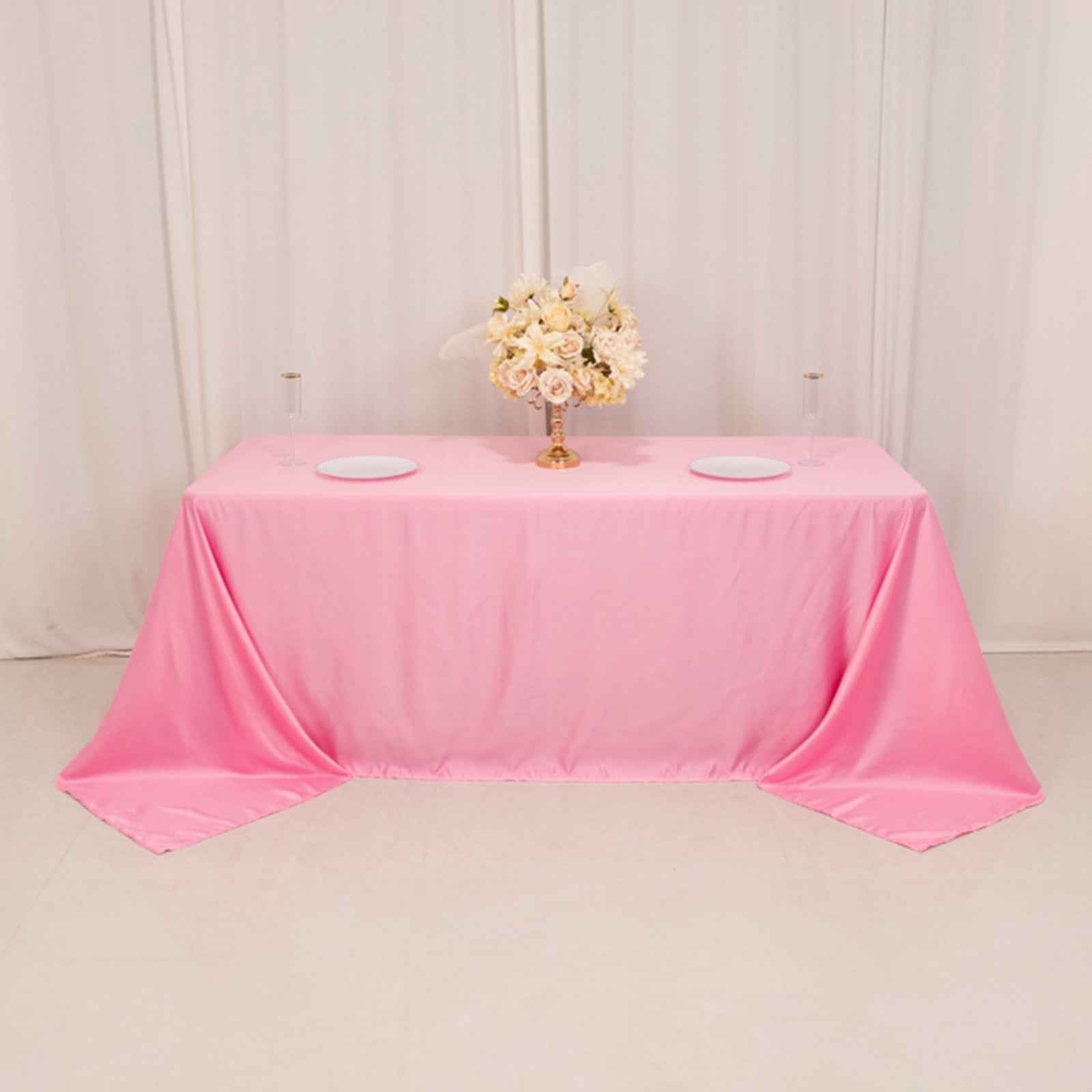 Lamour Satin 90x132 Rectangle Tablecloth Pink - Soft & Silk-Like Seamless Table Cover