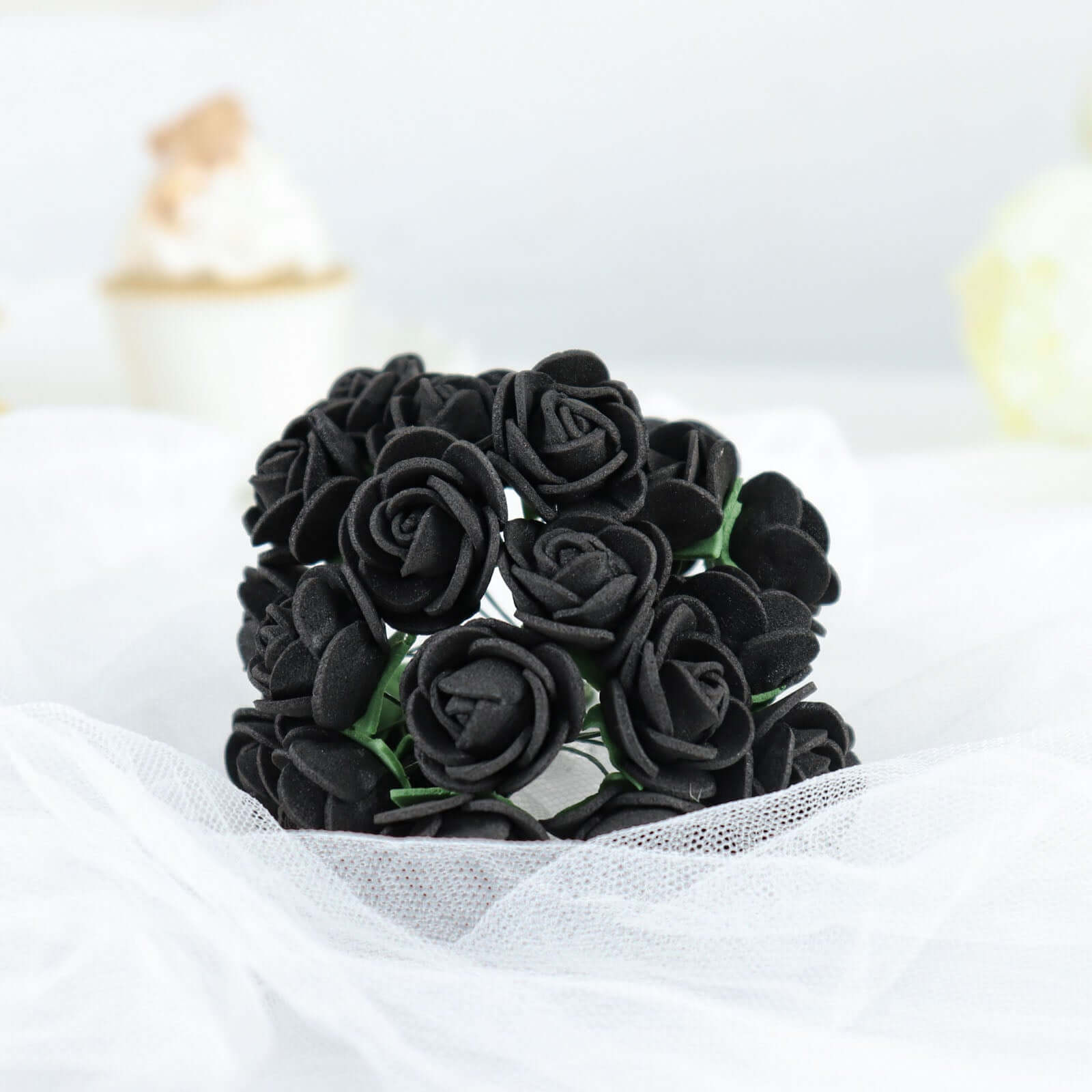 48 Roses 1 Black Real Touch Artificial DIY Foam Rose Flowers With Stem, Craft Rose Buds