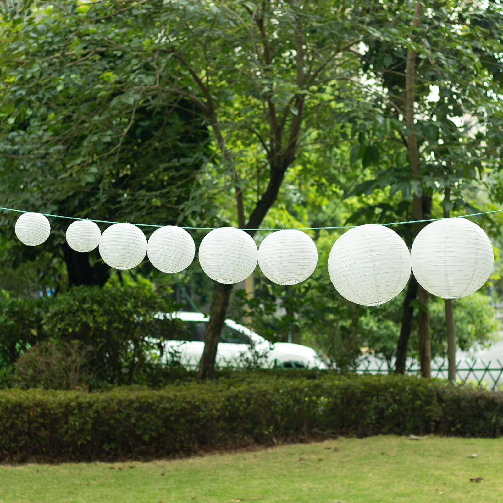 Set of 8 Ivory Hanging Paper Lanterns, Decorative Round Chinese Sky Lanterns, Assorted Sizes  - 6,8,10,14